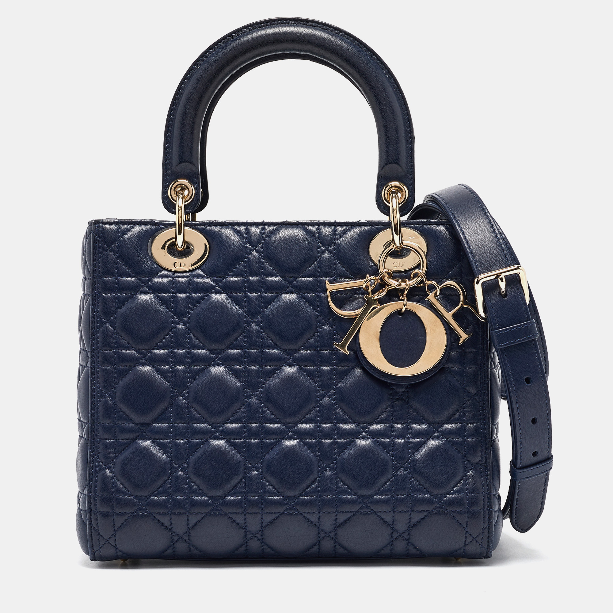 

Dior Navy Blue Cannage Leather  Lady Dior Tote