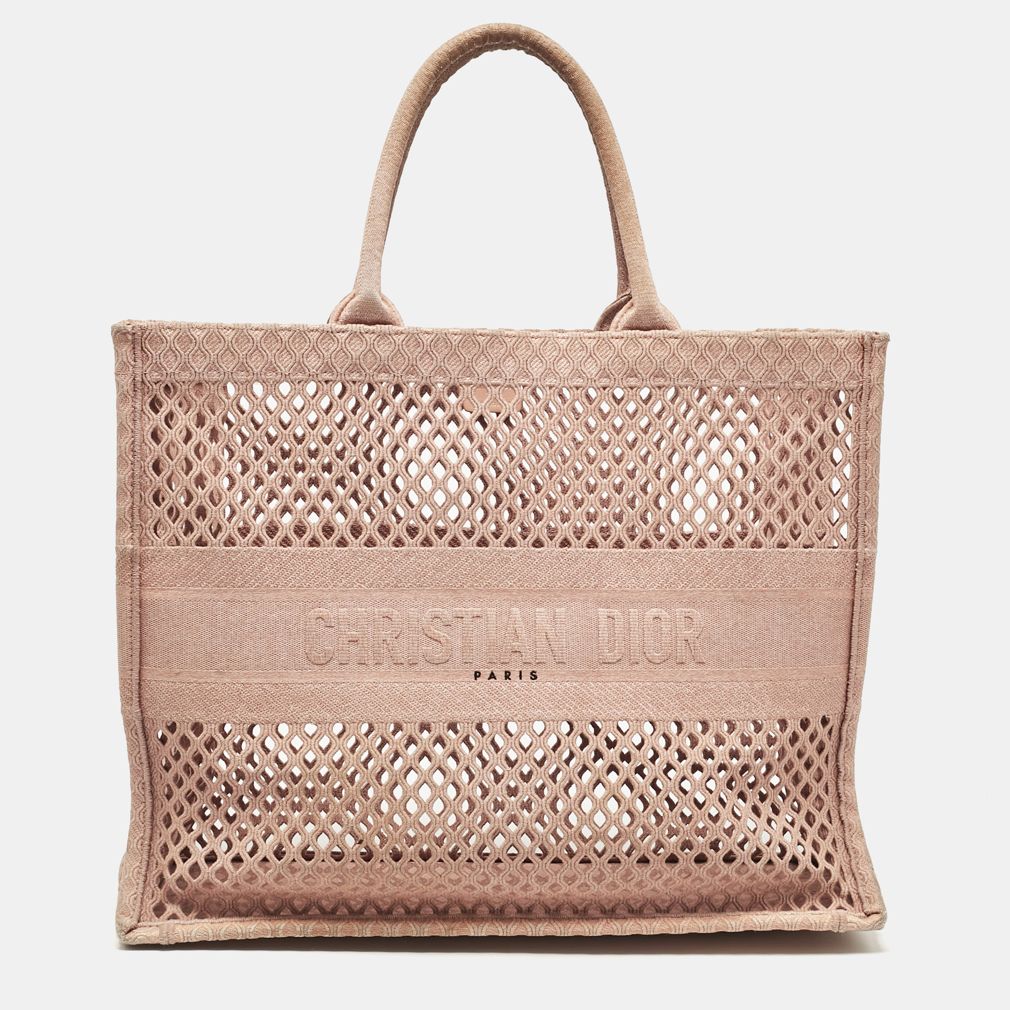 

Dior Old Rose Mesh Embroidered Canvas  Book Tote, Pink