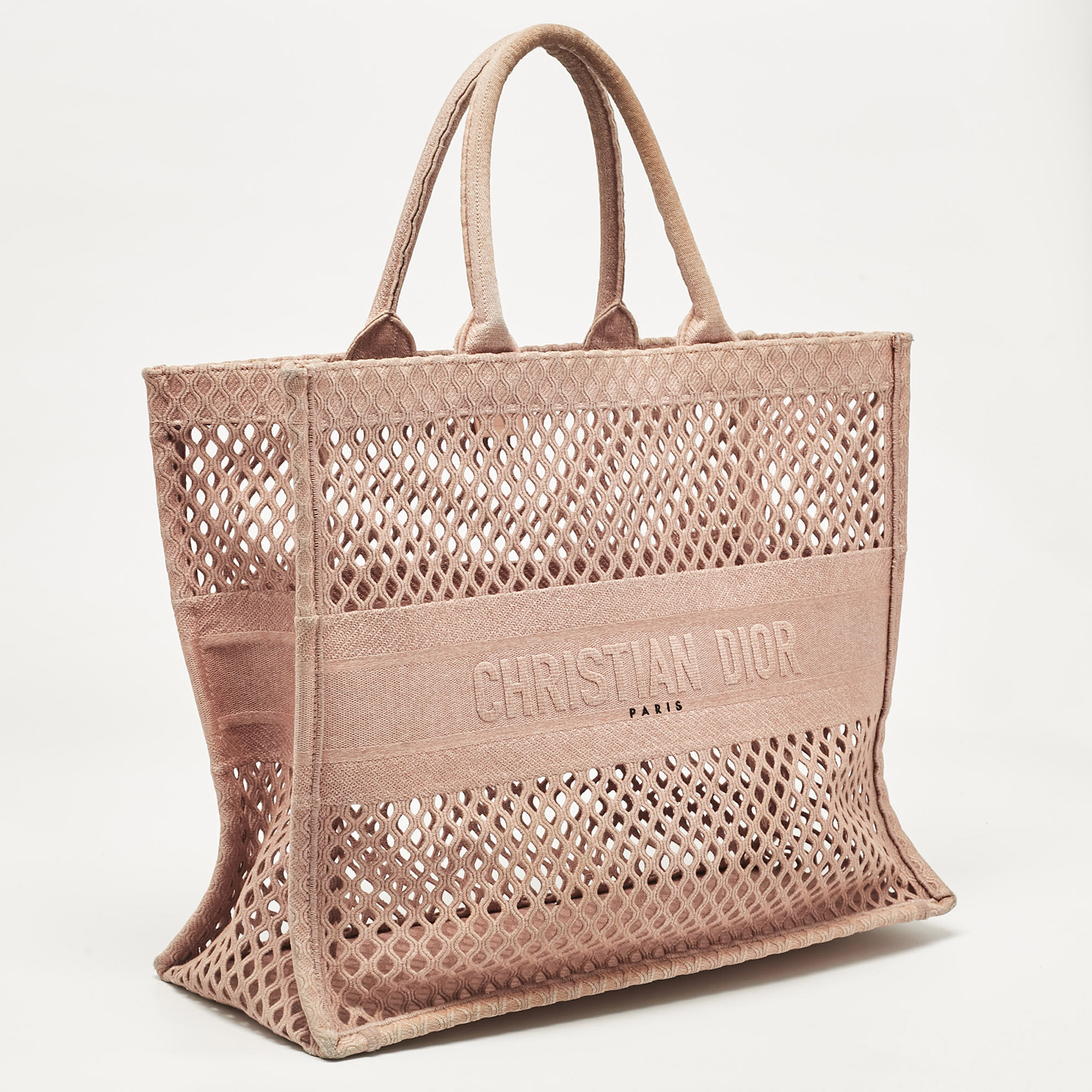 Dior Old Rose Mesh Embroidered Canvas Large Book Tote 