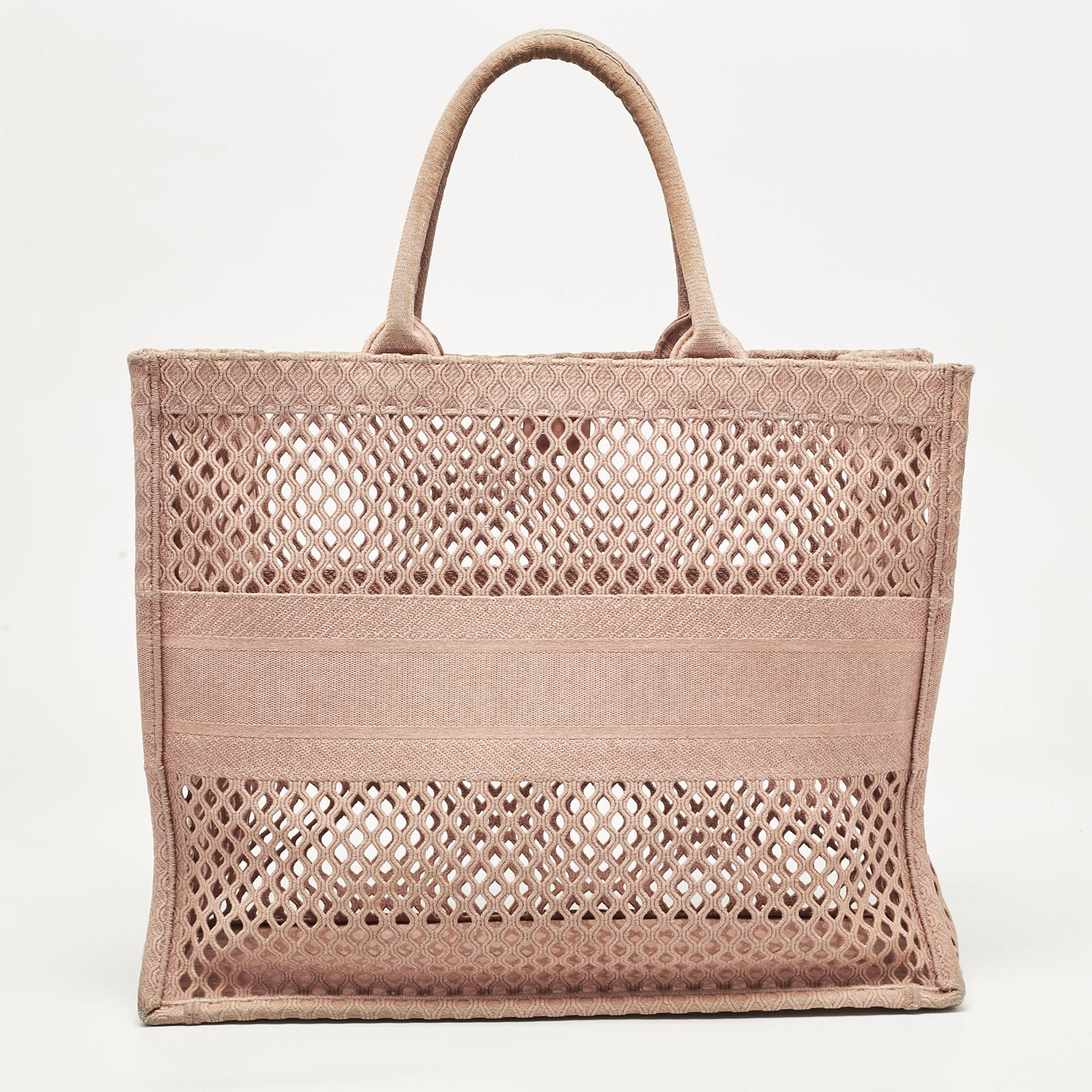 Dior Old Rose Mesh Embroidered Canvas Large Book Tote 