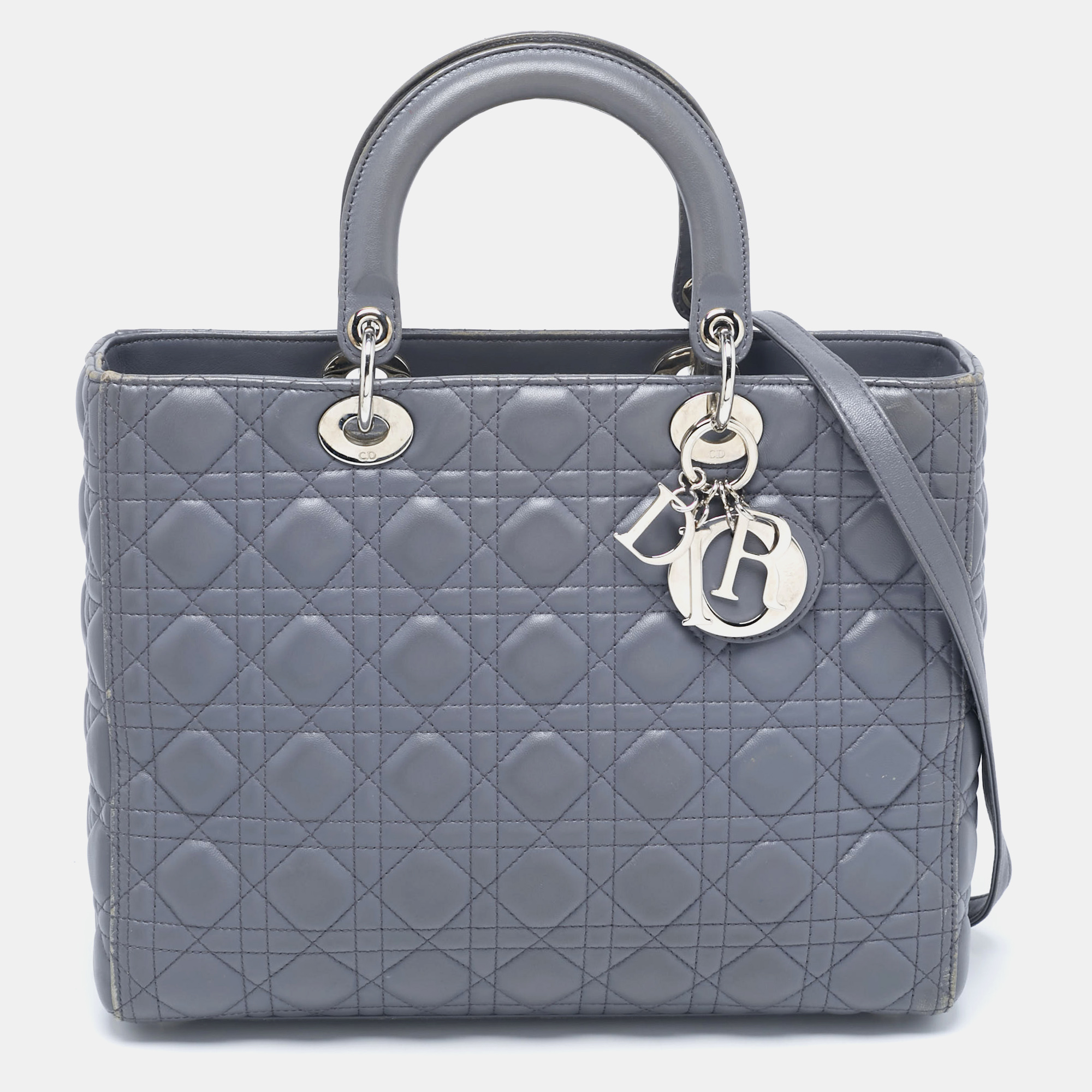 

Dior Grey Cannage Leather Large Lady Dior Tote