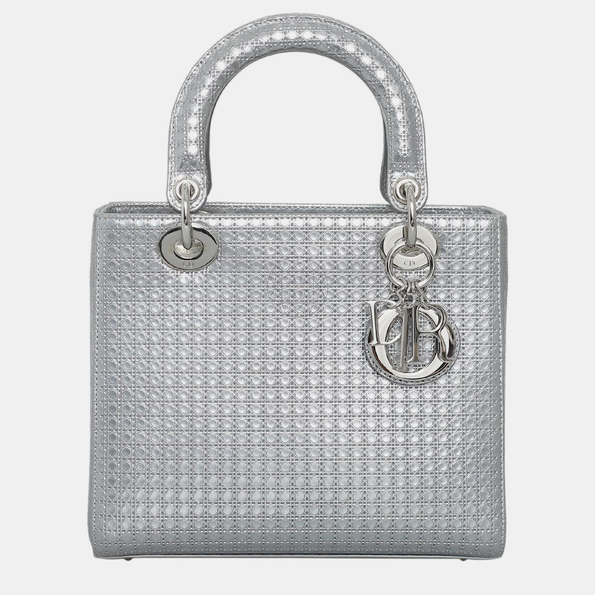 

Christian Dior Metallic Micro Cannage Medium Lady Dior Bag, Silver