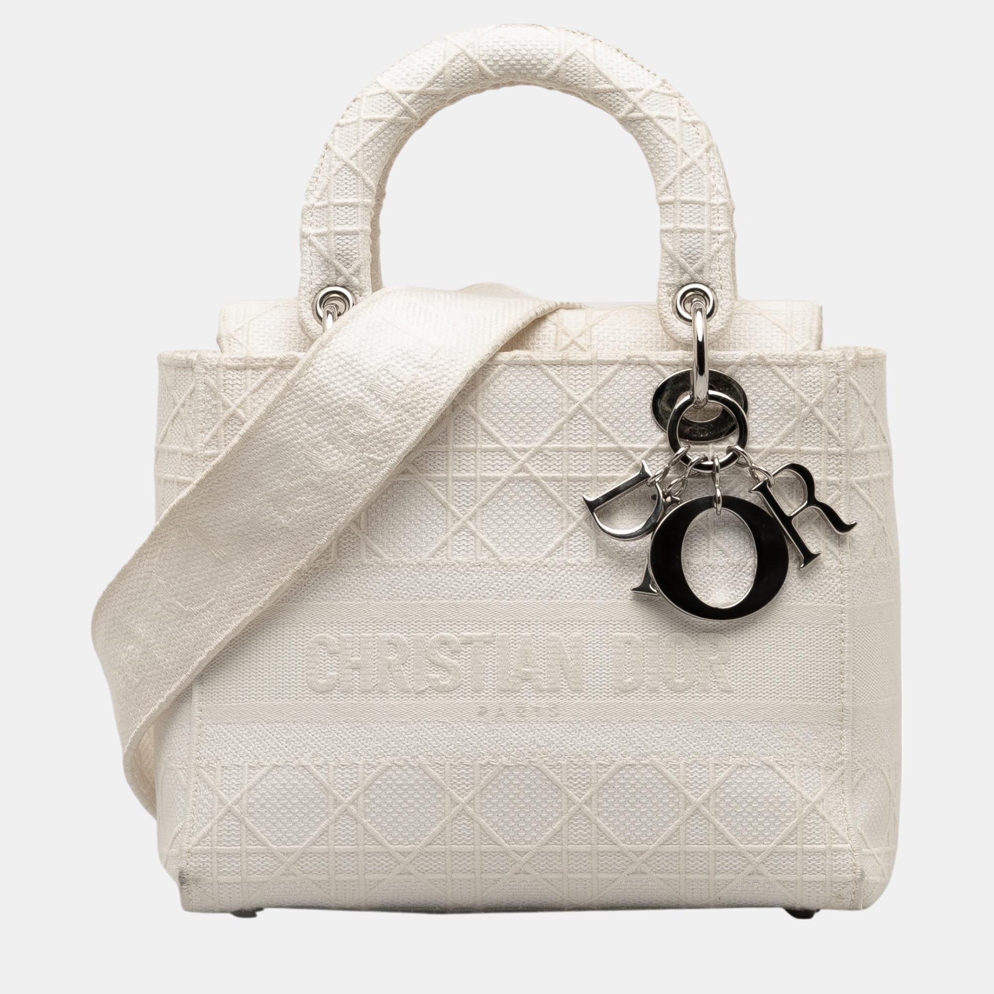 

Dior White Medium Cannage Lady D-Lite