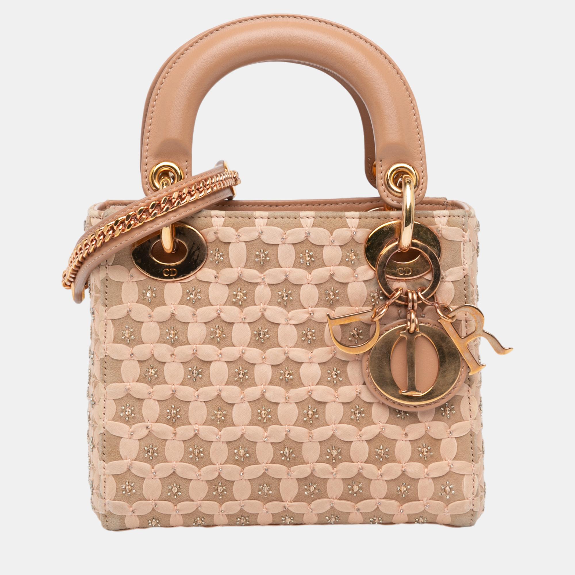

Dior Beige/Brown Mini Suede Beaded Ribbon Lady Dior