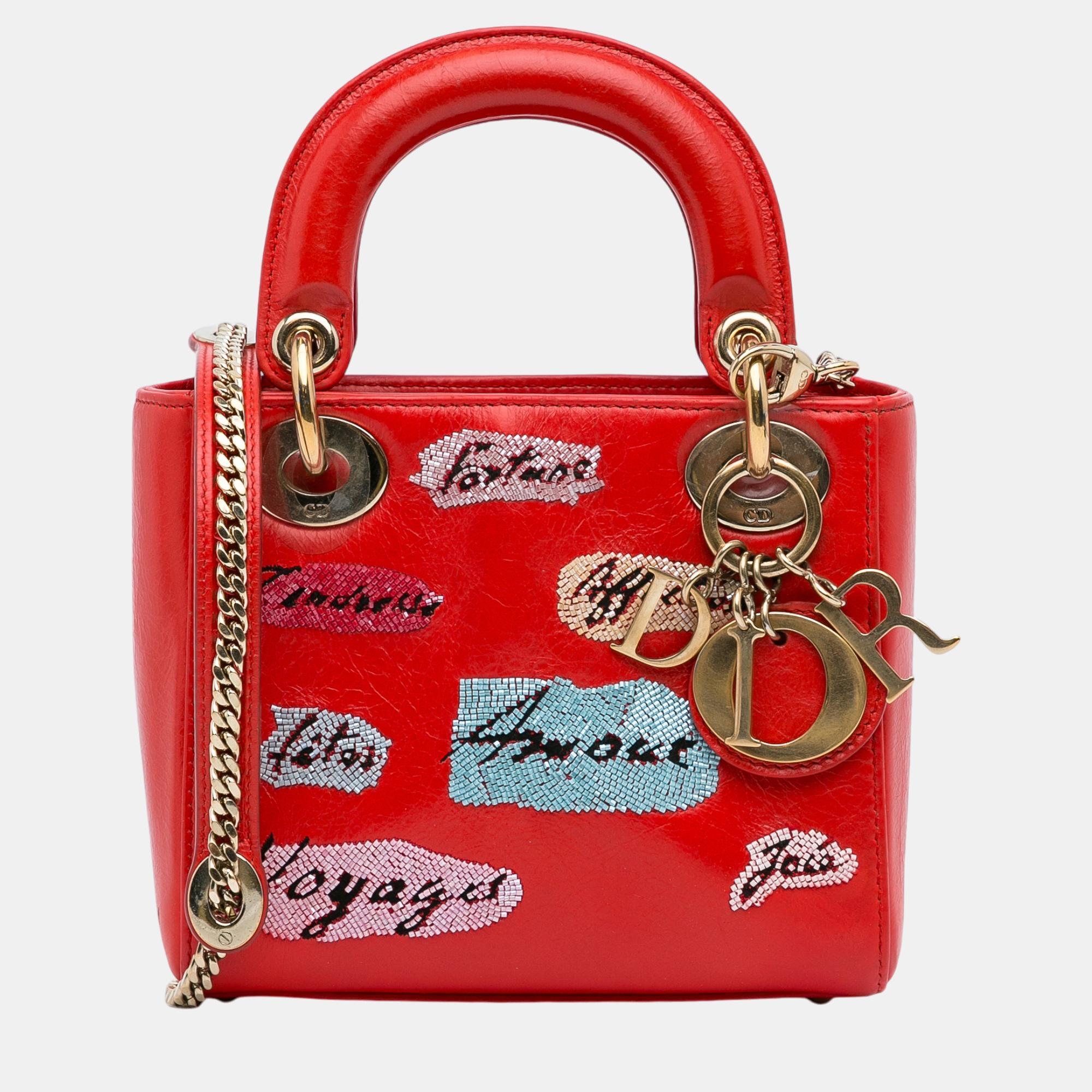 

Dior Red Mini Calfskin Sequin Embellished Lady Dior