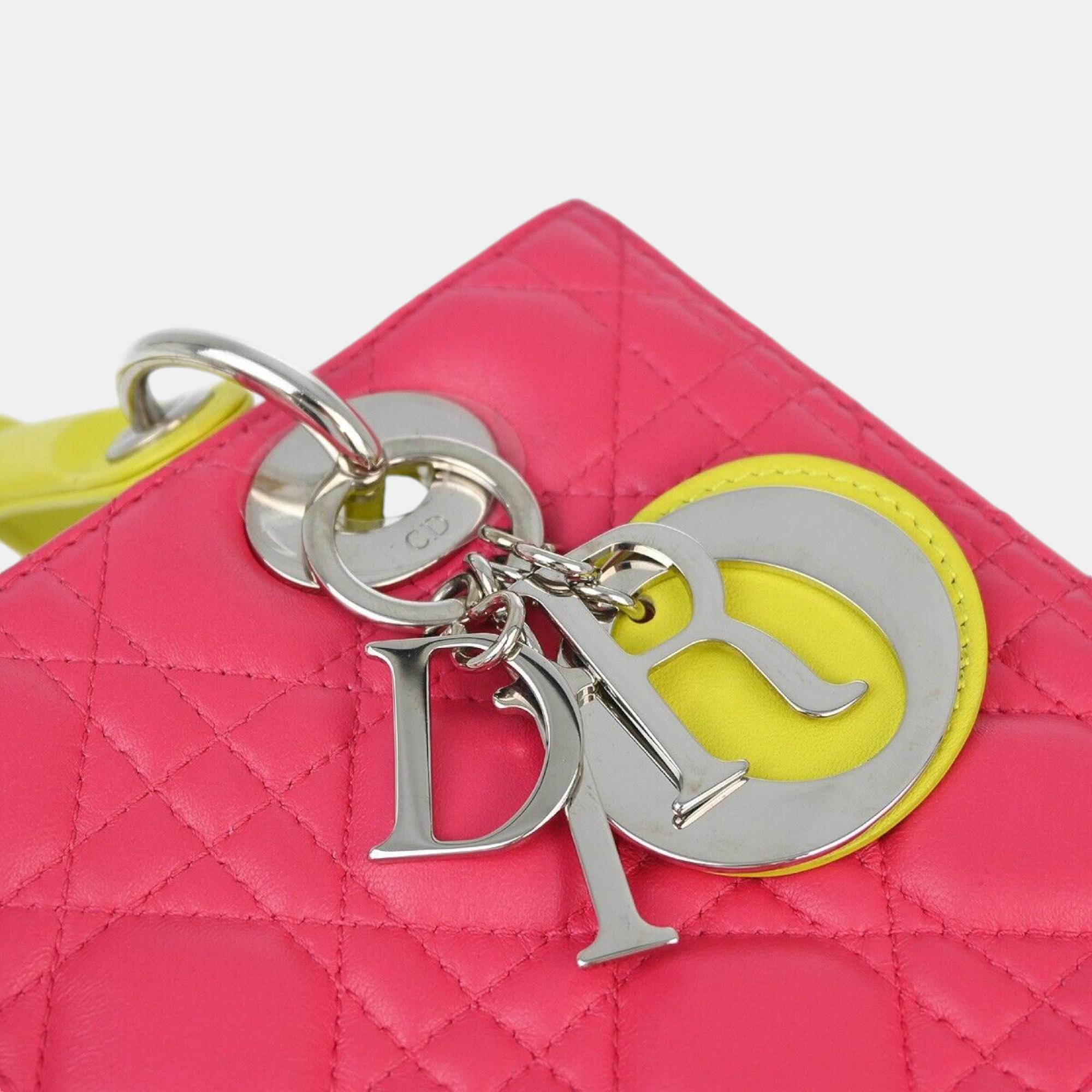 Christian Dior Tricolor Lambskin Lady Dior Cannage Handbag 