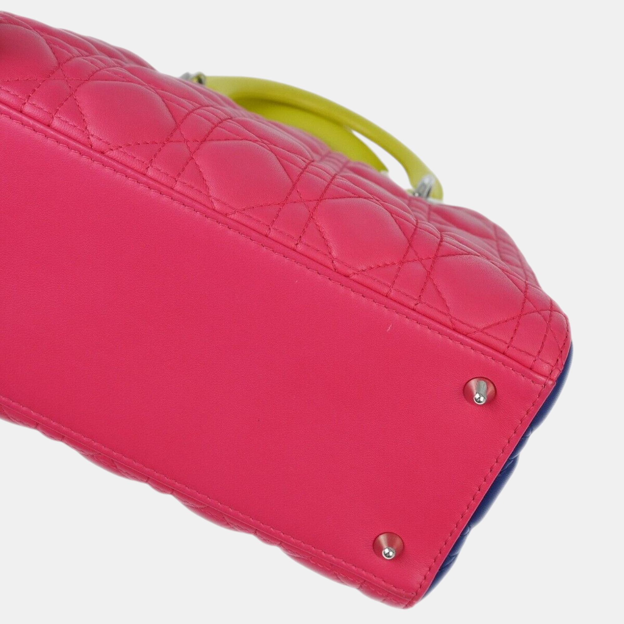 Christian Dior Tricolor Lambskin Lady Dior Cannage Handbag 