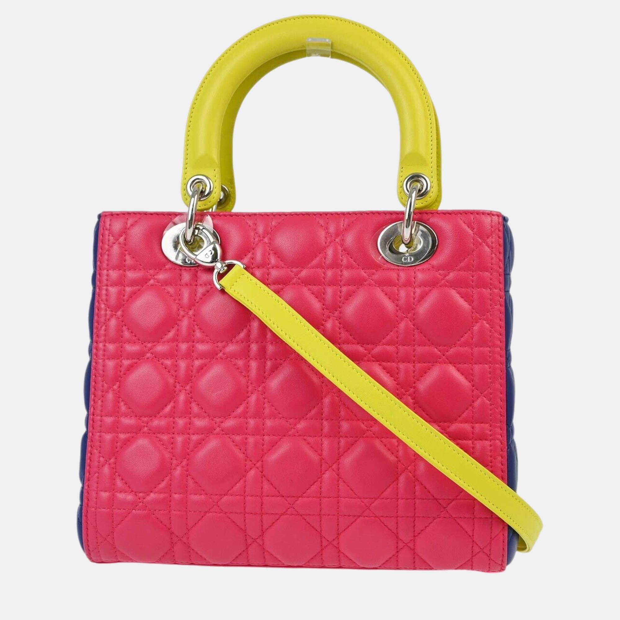 Christian Dior Tricolor Lambskin Lady Dior Cannage Handbag 