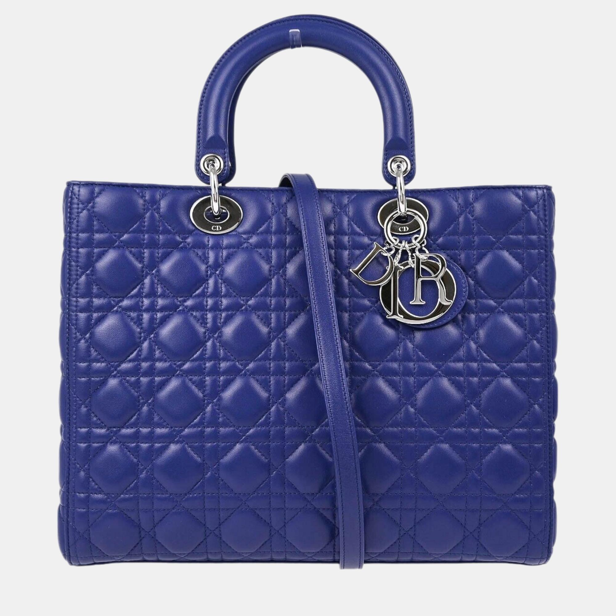 

Christian Dior Blue Lambskin Lady Dior Cannage Handbag