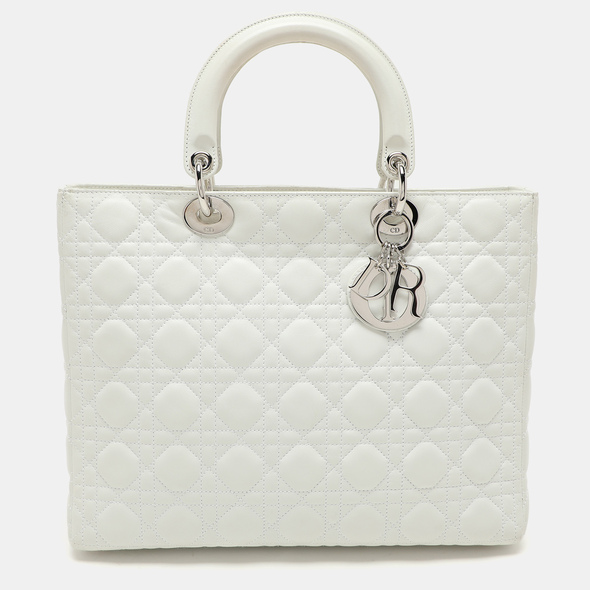 

Dior White Cannage Leather Large Lady Dior Tote