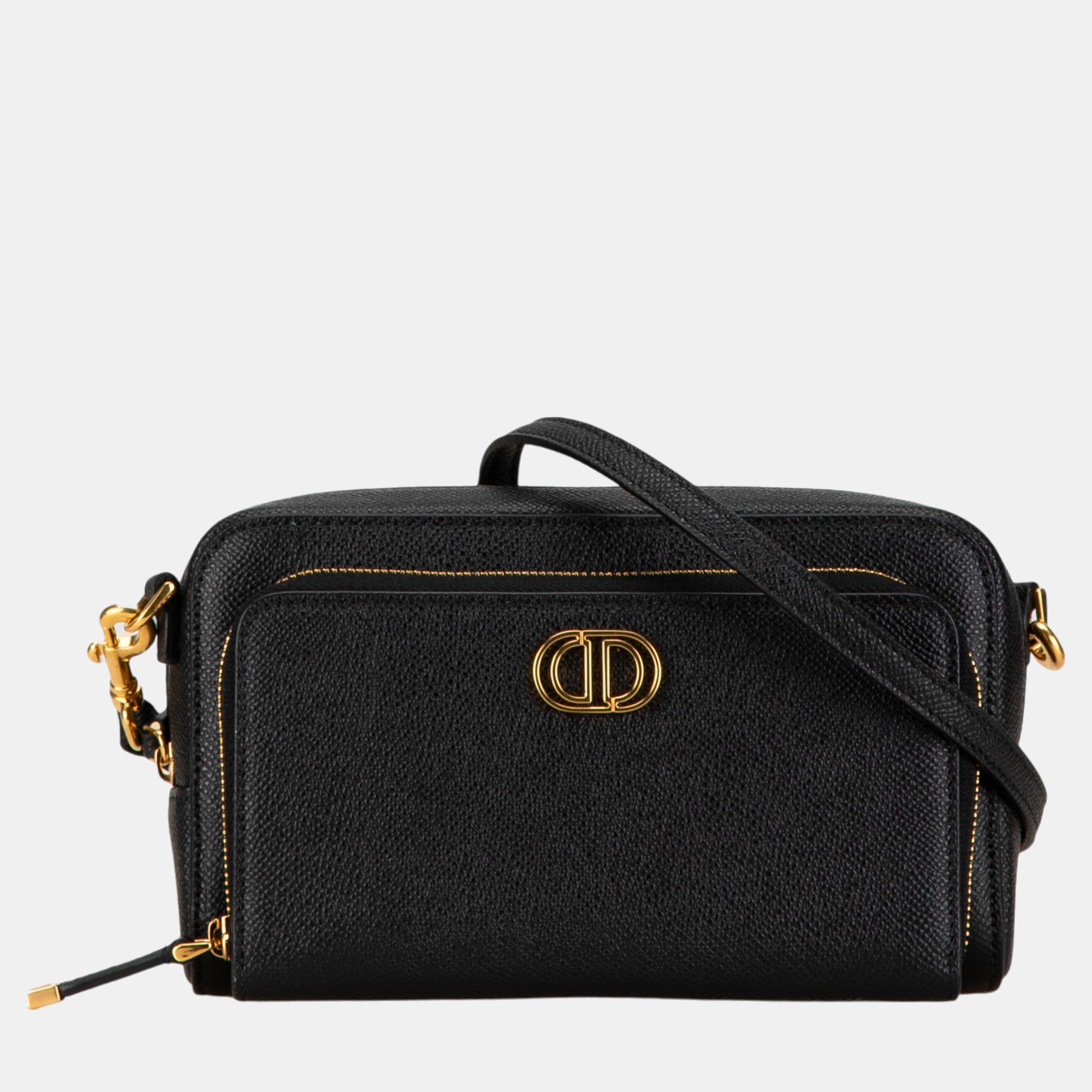 

Dior Black Grained Calfskin Caro Double Pouch