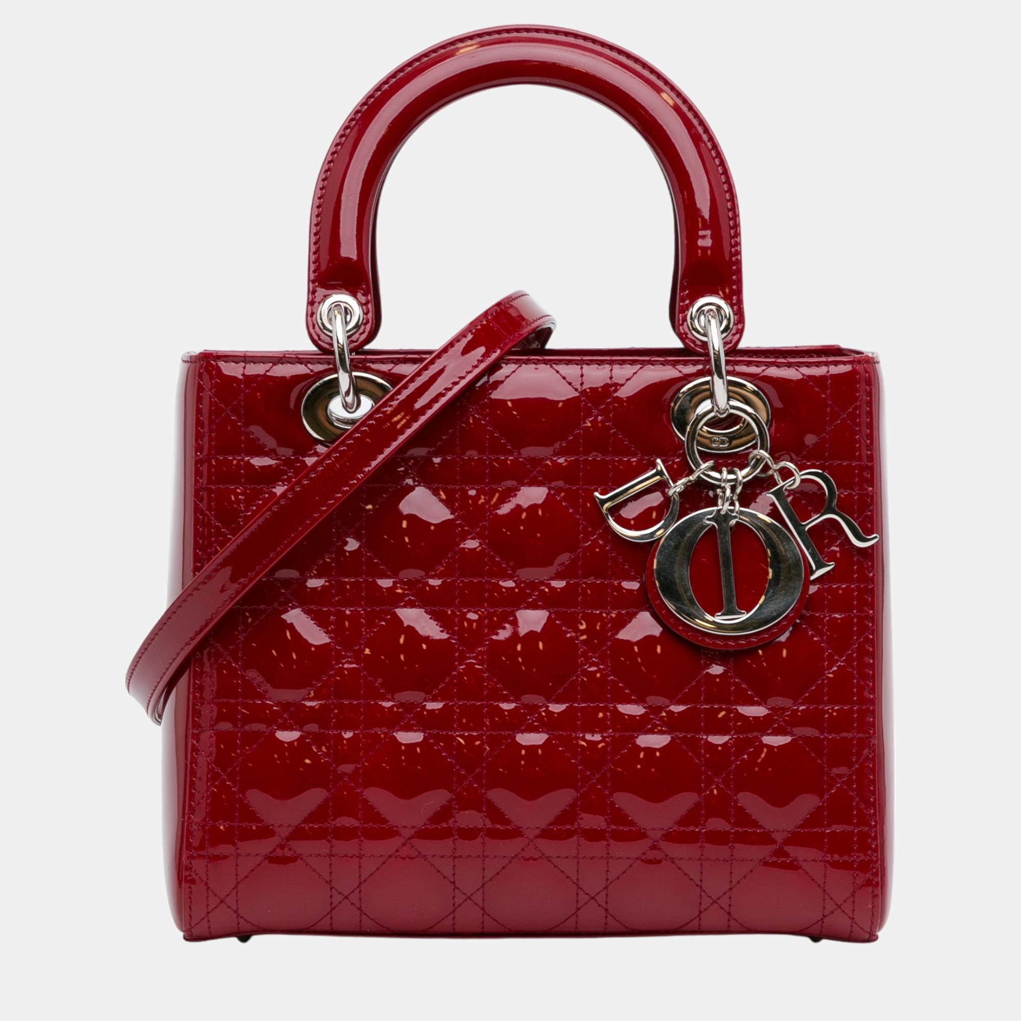 

Dior Red Medium Patent Cannage Lady Dior