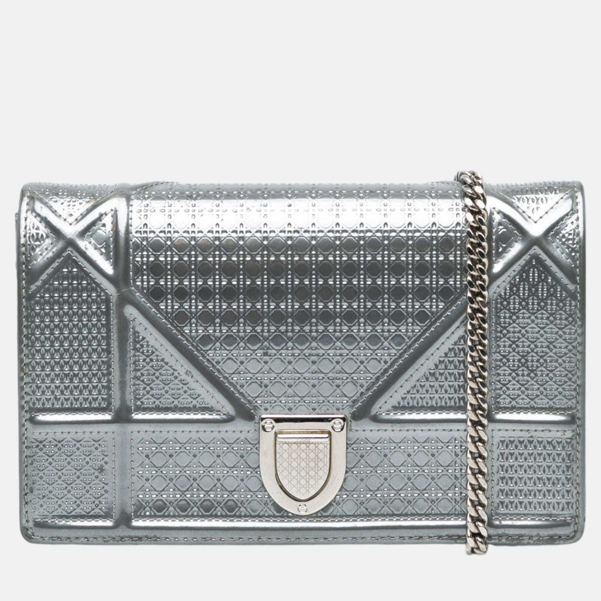 

Dior Silver Patent Microcannage Diorama Wallet on Chain