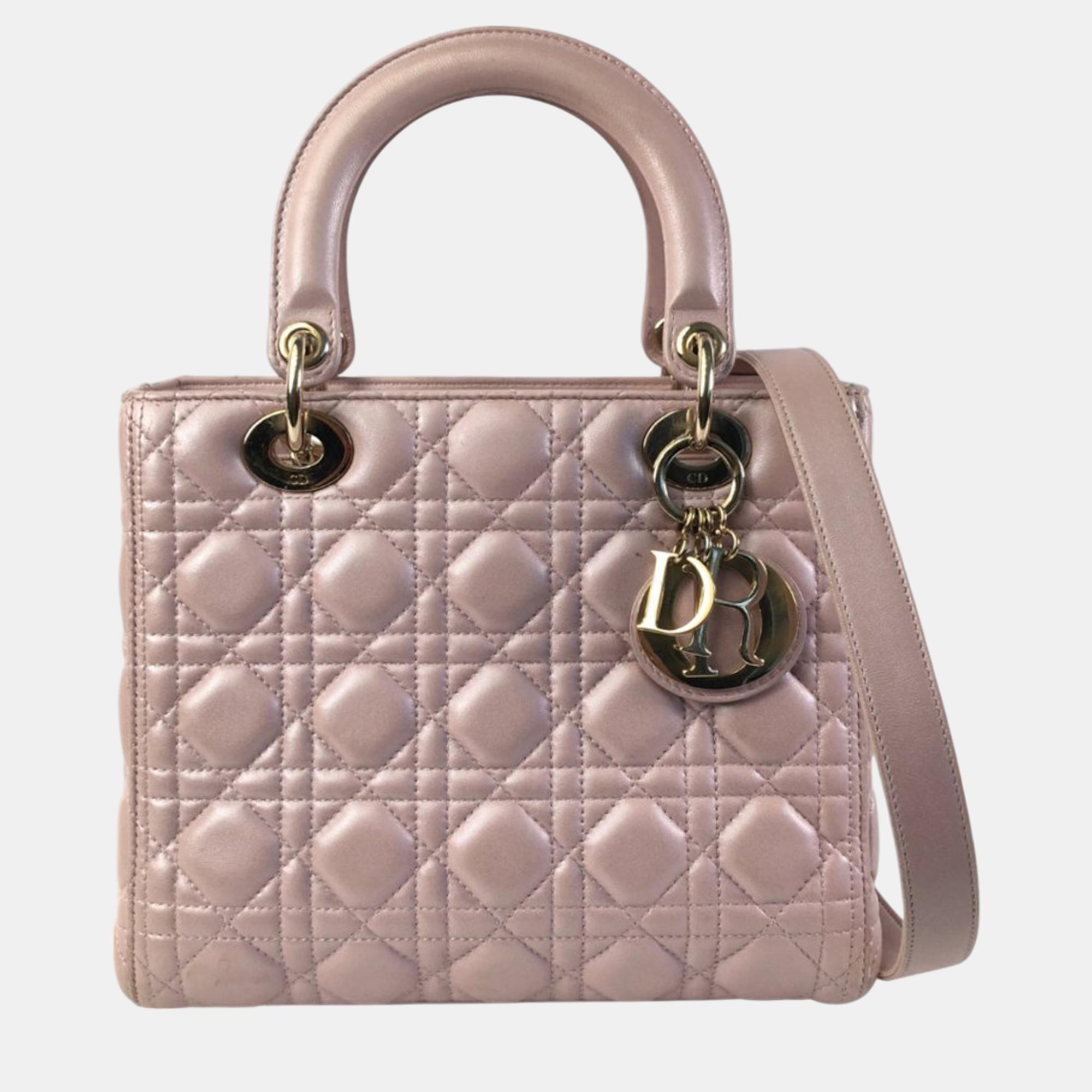 

Dior Pink Medium Iridescent Lambskin Cannage Lady Dior