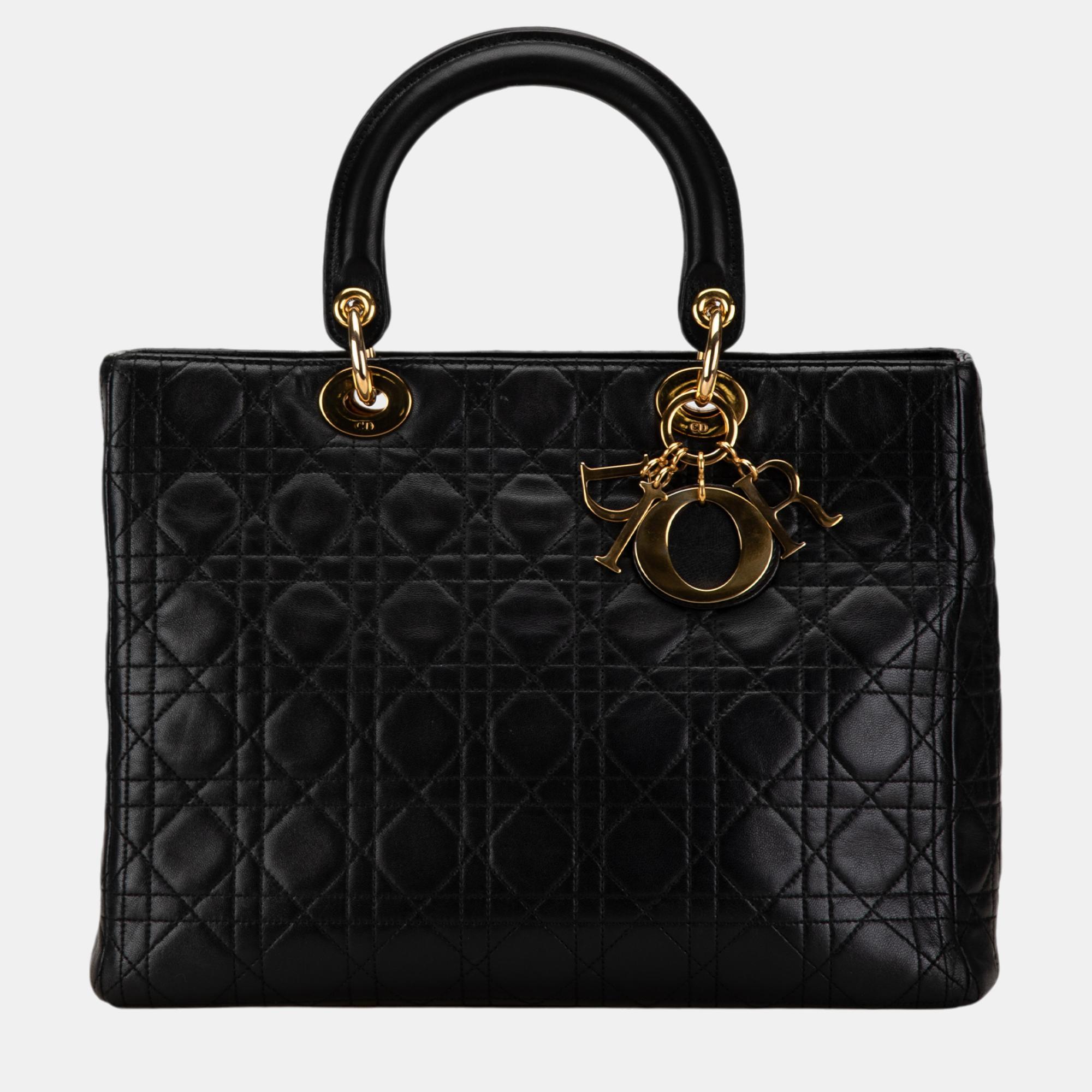 

Dior Black Large Lambskin Cannage Lady Dior