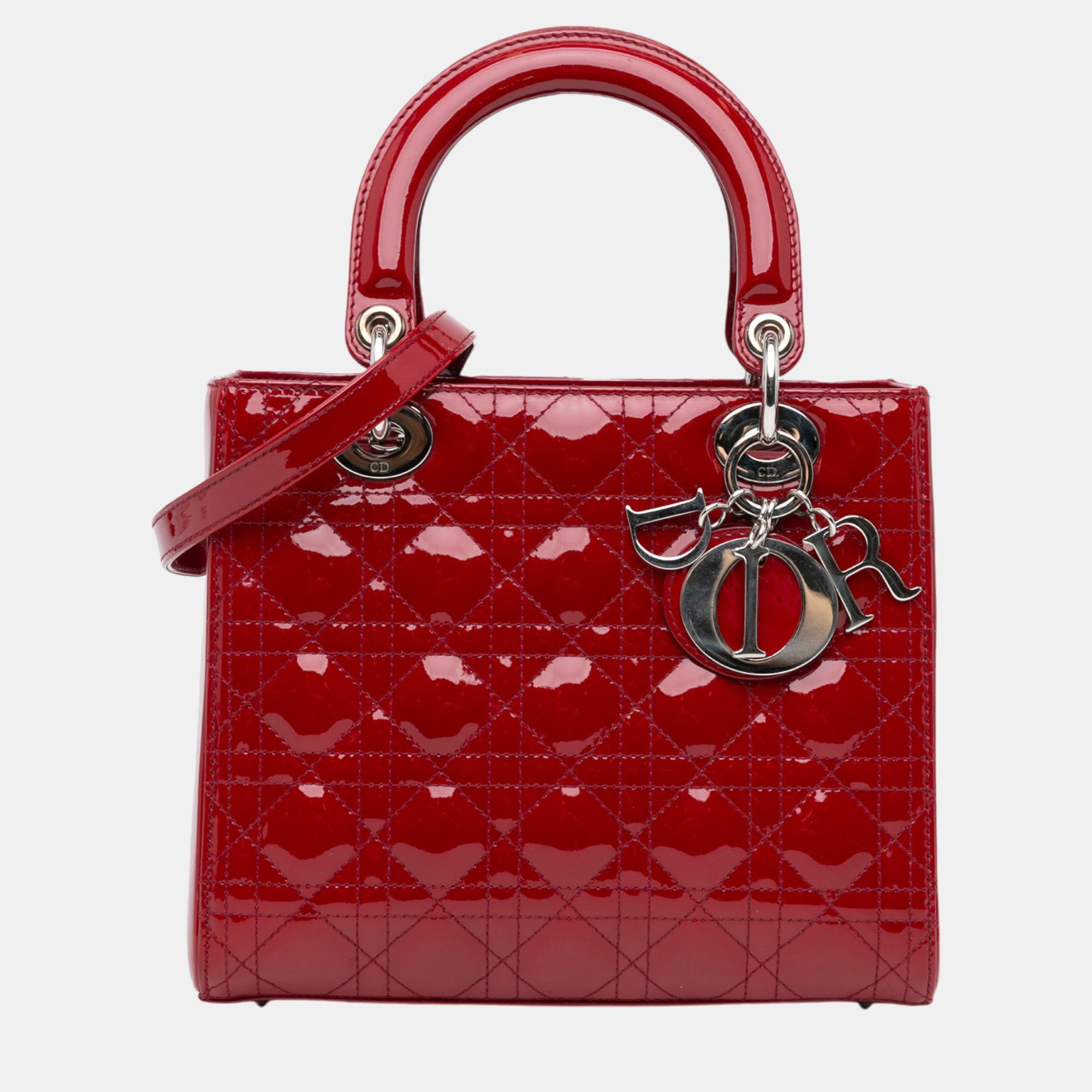 

Dior Red Medium Patent Cannage Lady Dior