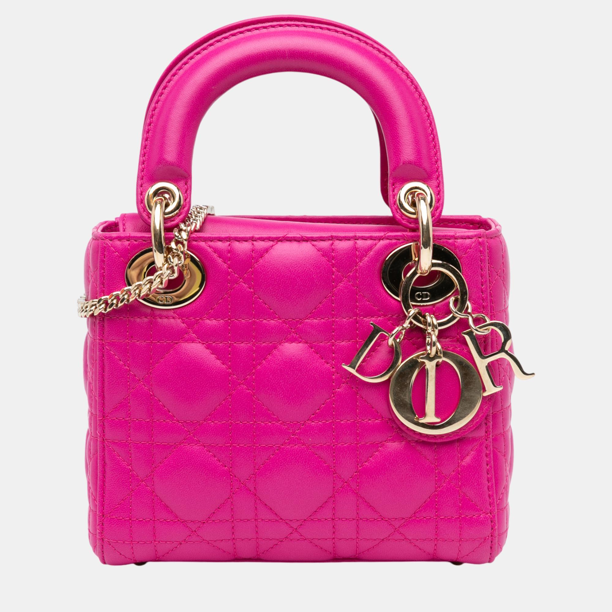 

Dior Pink Mini Lambskin Cannage Lady Dior