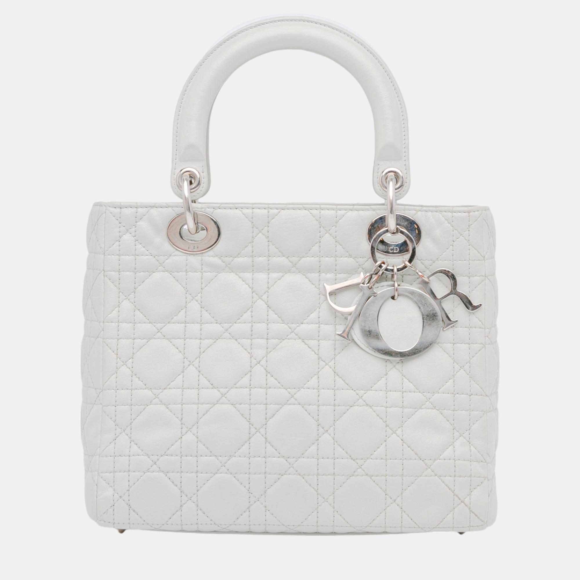 

Dior White Medium Lambskin Cannage Lady Dior