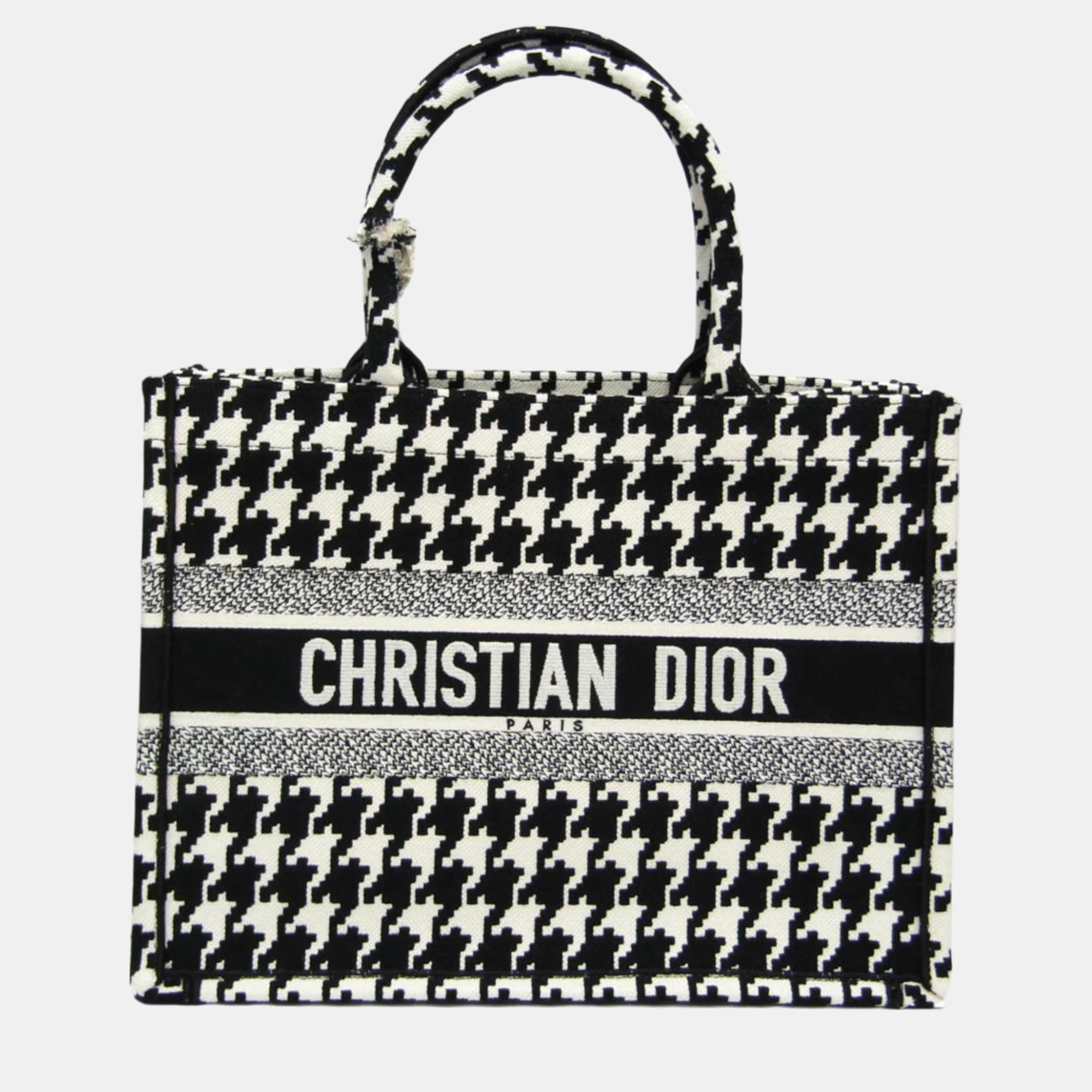 Pre-owned Dior Christian  Black White Book Tote Medium Cotton Tote Bag