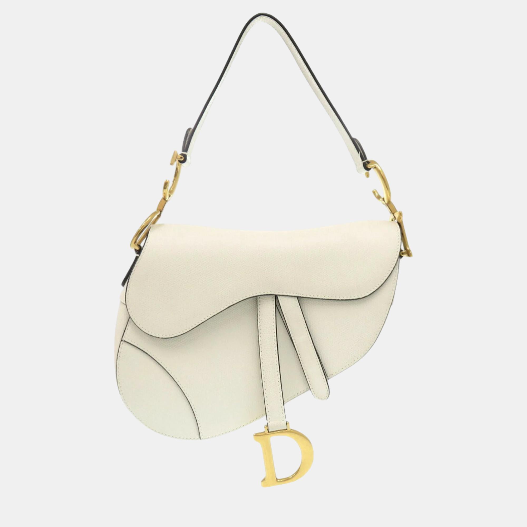 

Christian Dior White Leather Saddle Bag