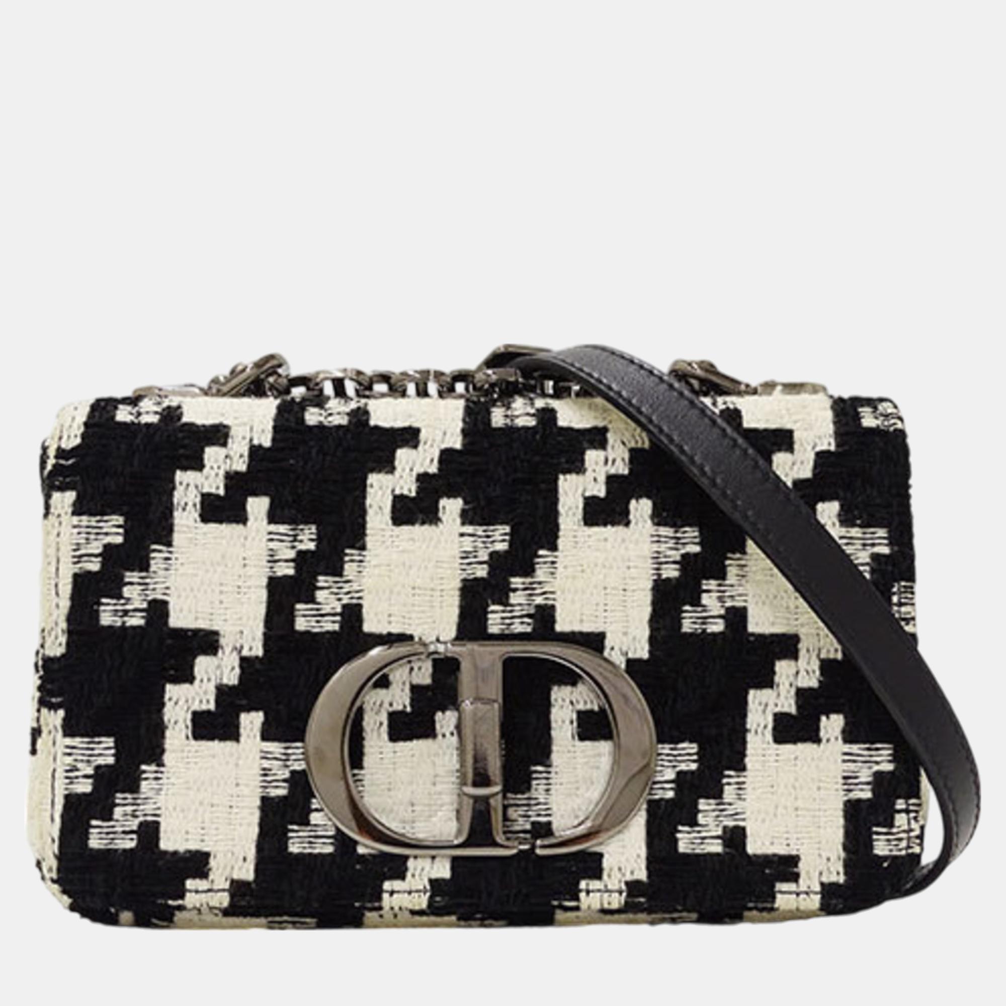 

Christian Dior Black White Houndstooth Canvas Dior Karos Small Chain Bag