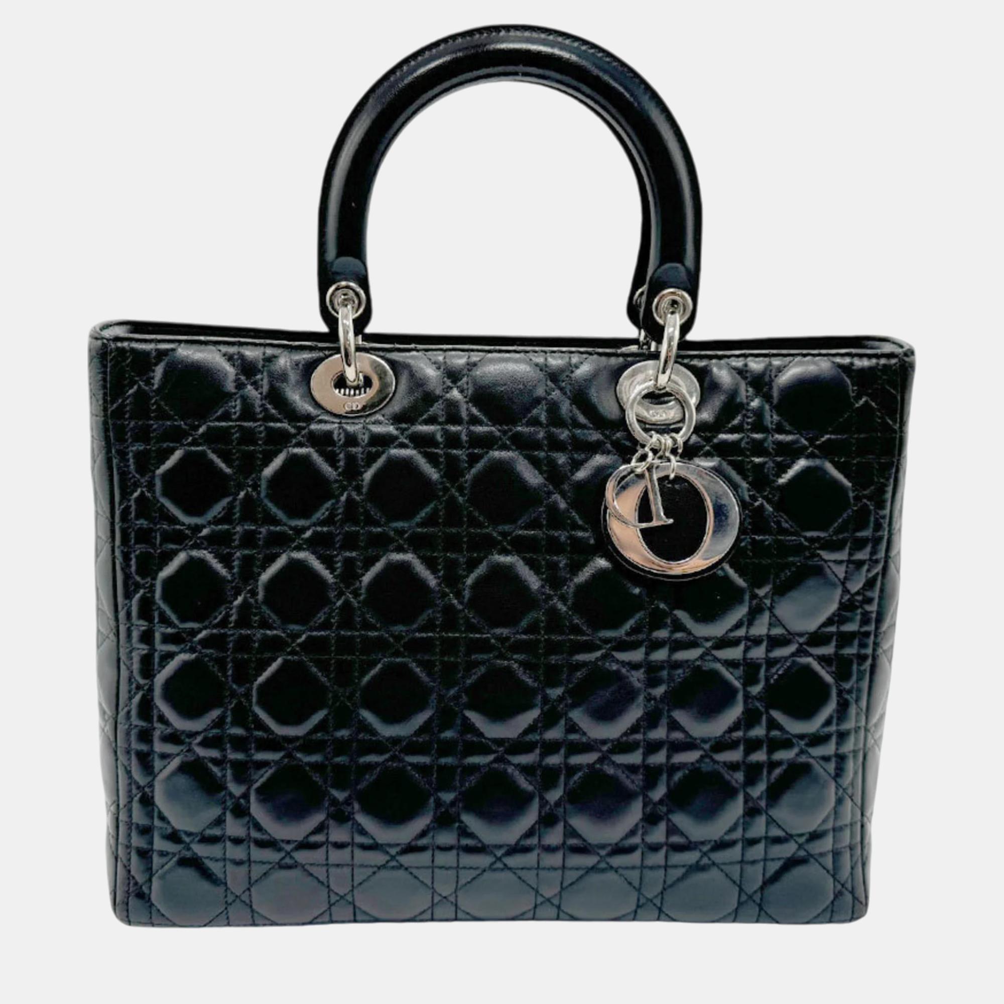 

Christian Dior black silver leather Lady handbag