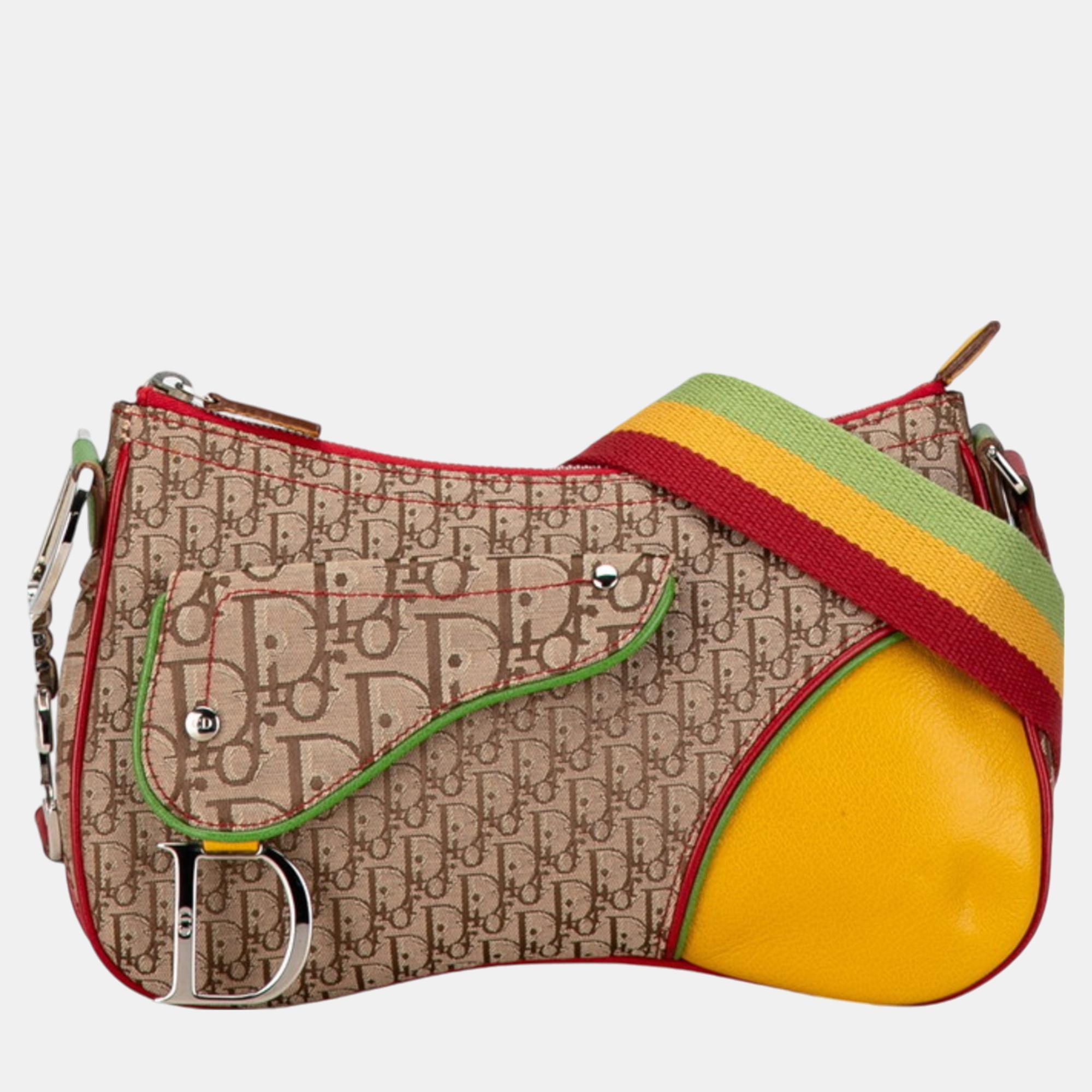 

Christian Dior Beige Yellow Canvas Leather Dior Trotter Saddle Rasta Shoulder Bag, Multicolor