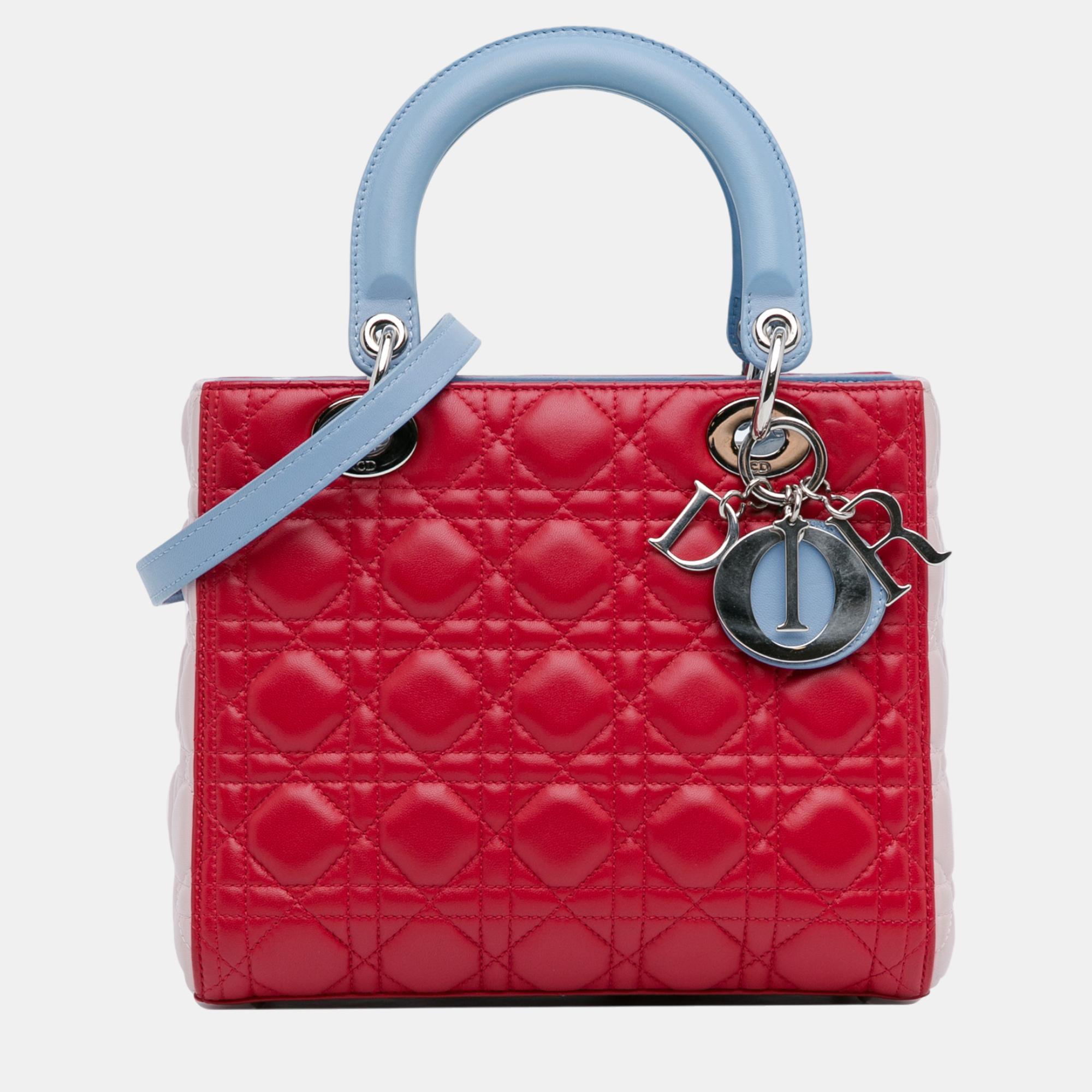 

Dior Red Medium Tricolor Lambskin Cannage Lady Dior