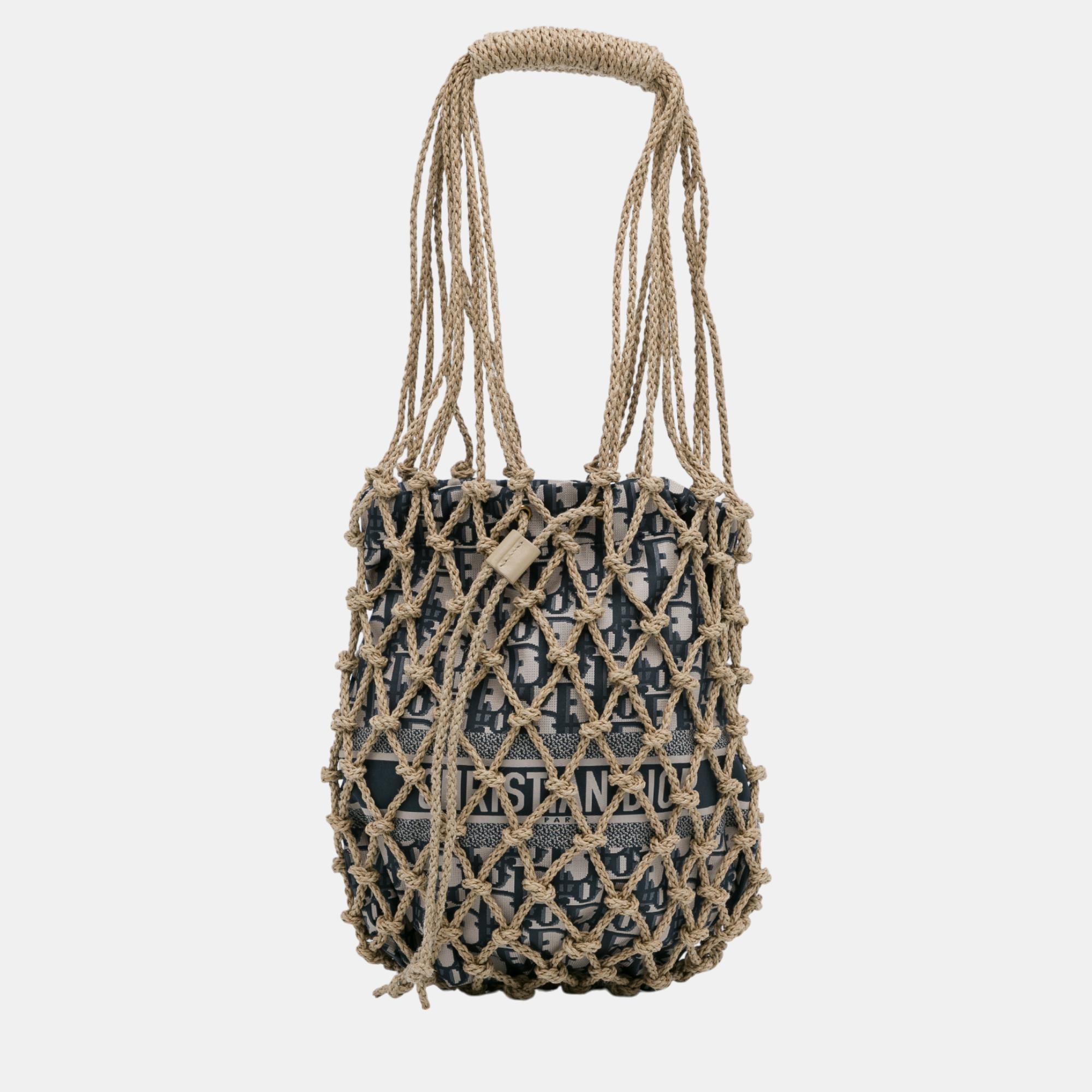 

Dior Beige/Brown Woven Rope and Oblique Technical Fabric Net Bag