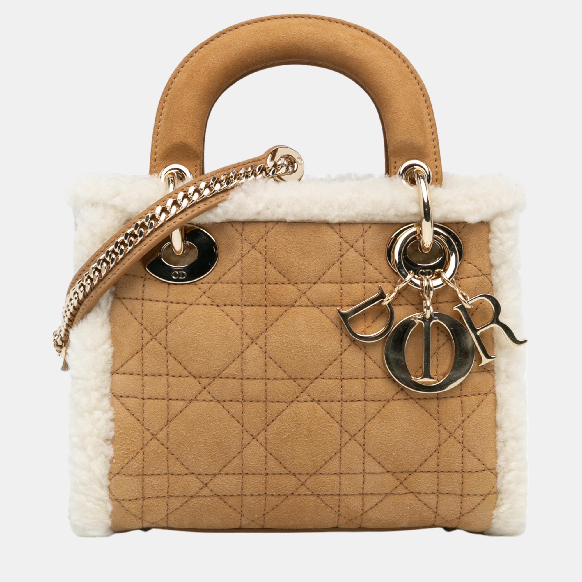 

Dior Brown Mini Suede Shearling Cannage Lady Dior