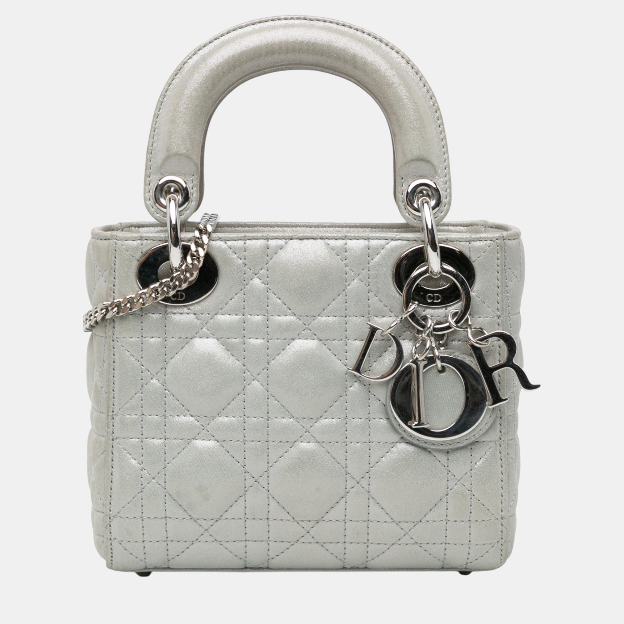 

Dior Grey Mini Iridescent Lambskin Cannage Lady Dior