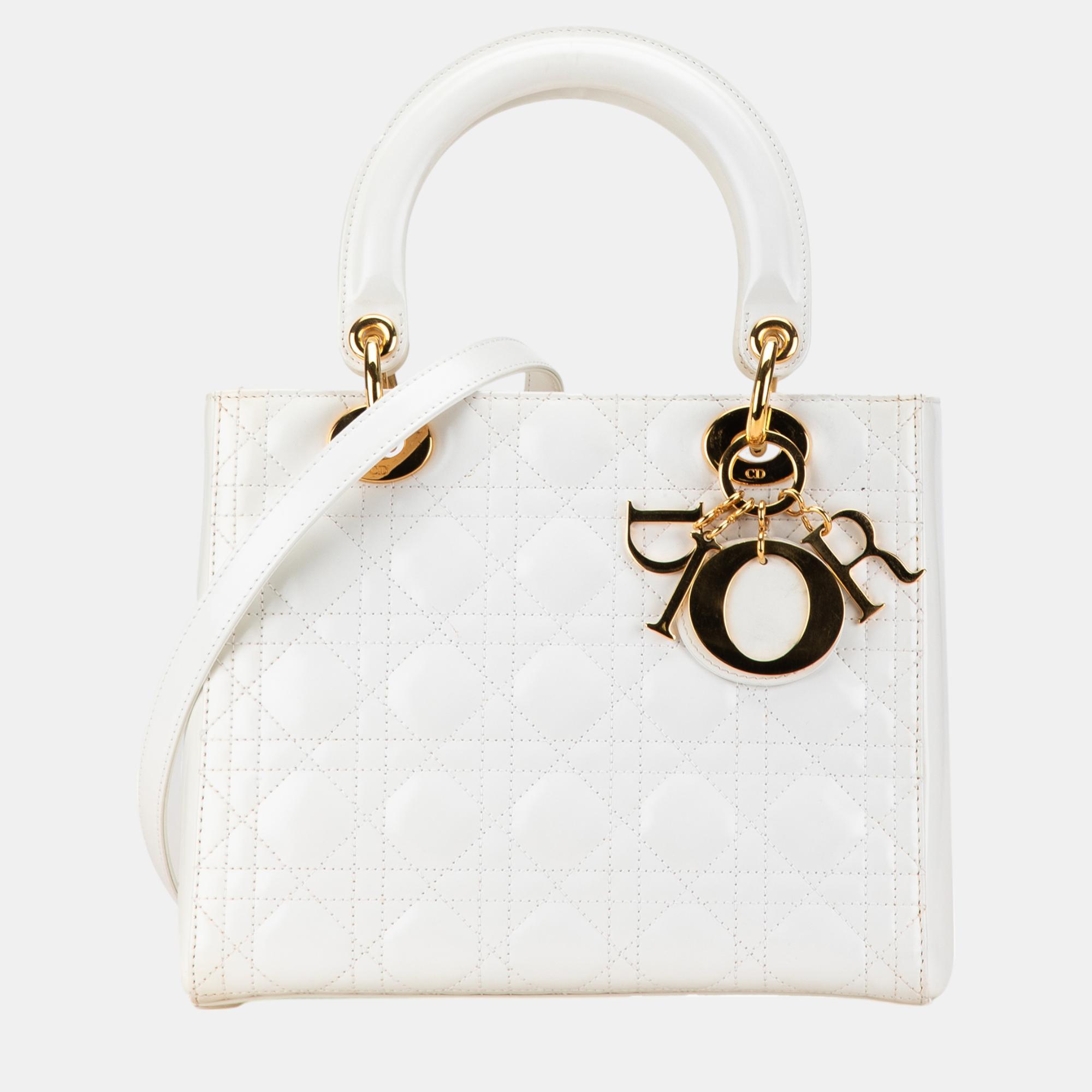 

Dior White Medium Patent Cannage Lady Dior