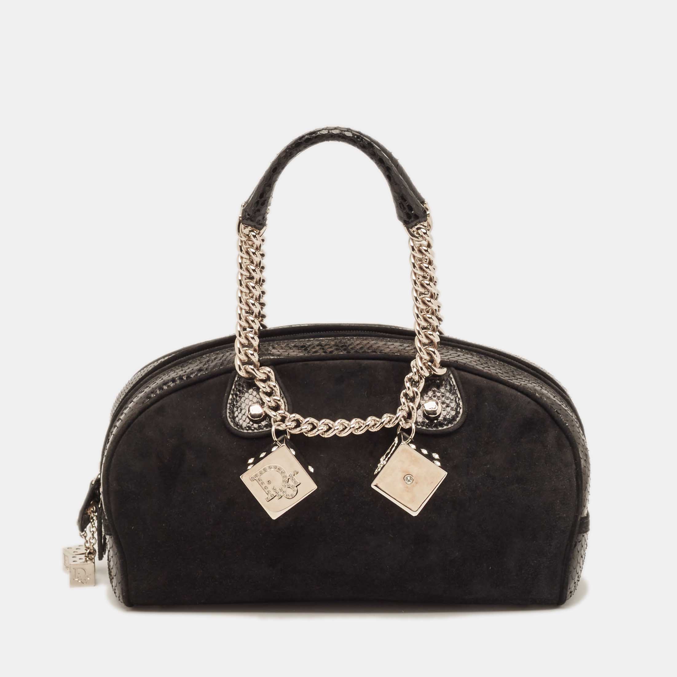 

Dior Black Suede and Snakeskin Gambler Dice Bowler Bag