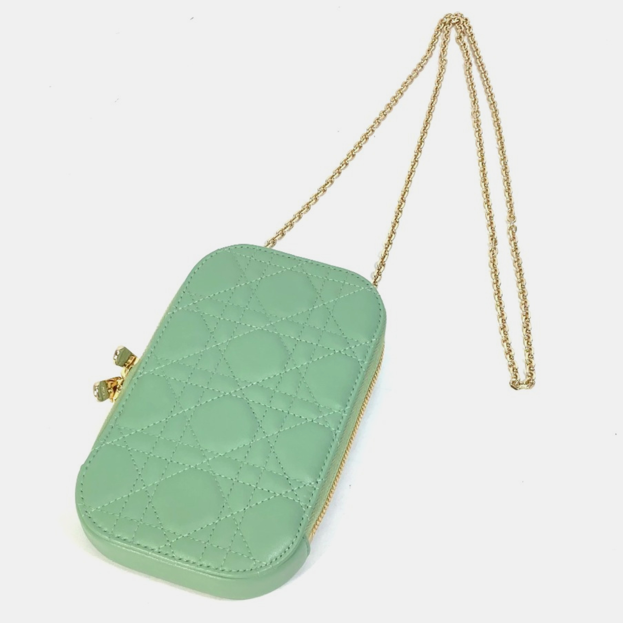 Dior Green Cannage Phone Chain Shoulder Bag 