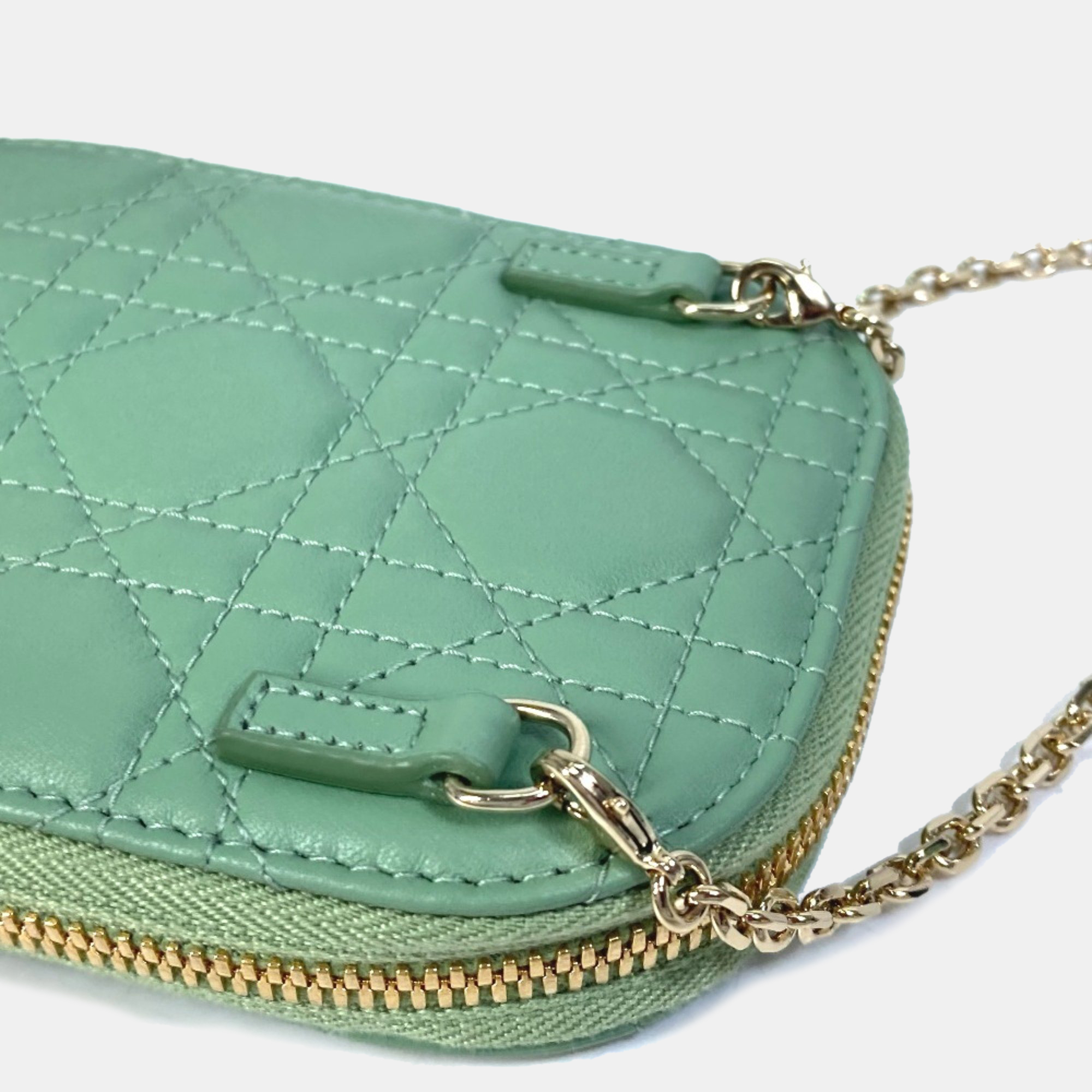 Dior Green Cannage Phone Chain Shoulder Bag 