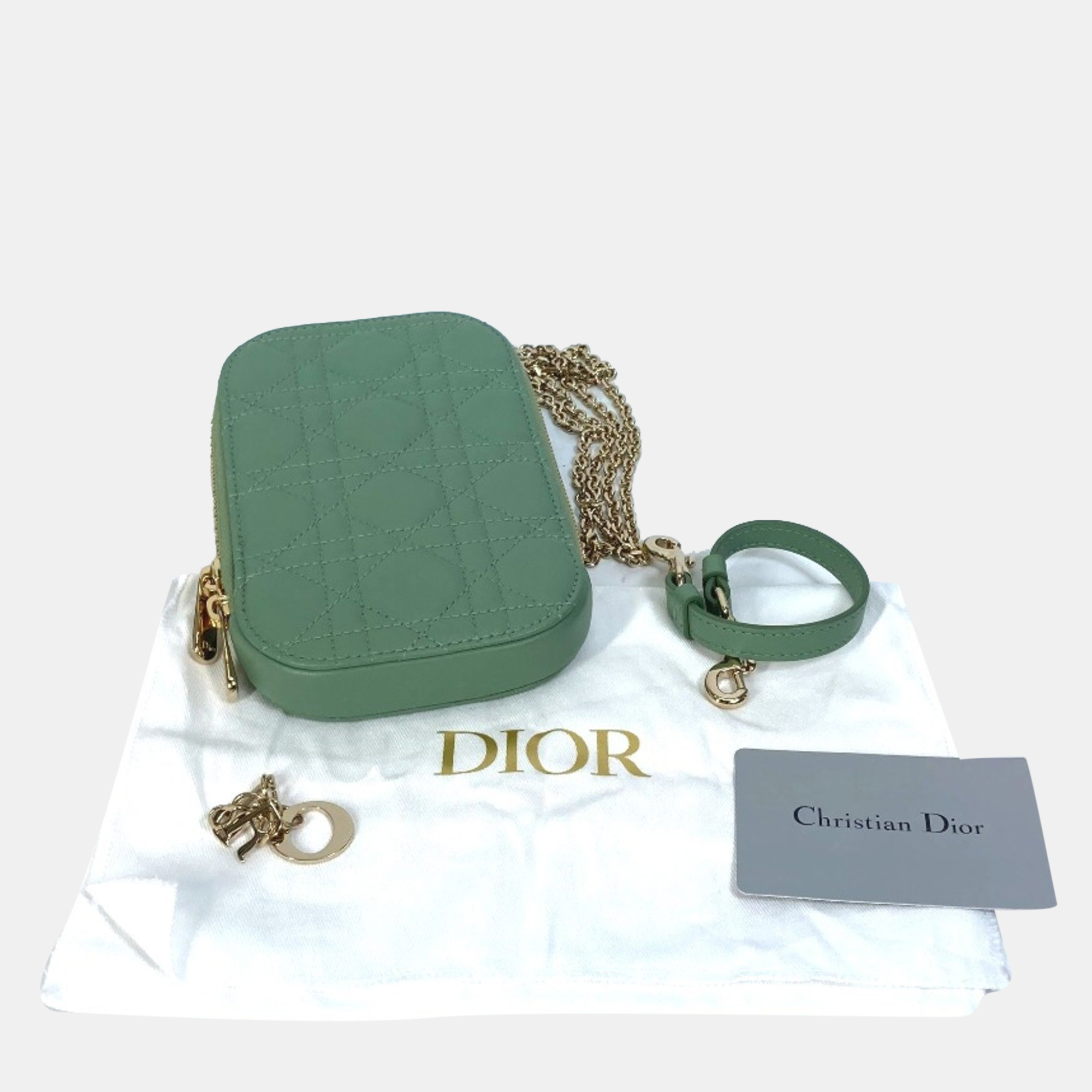 Dior Green Cannage Phone Chain Shoulder Bag 