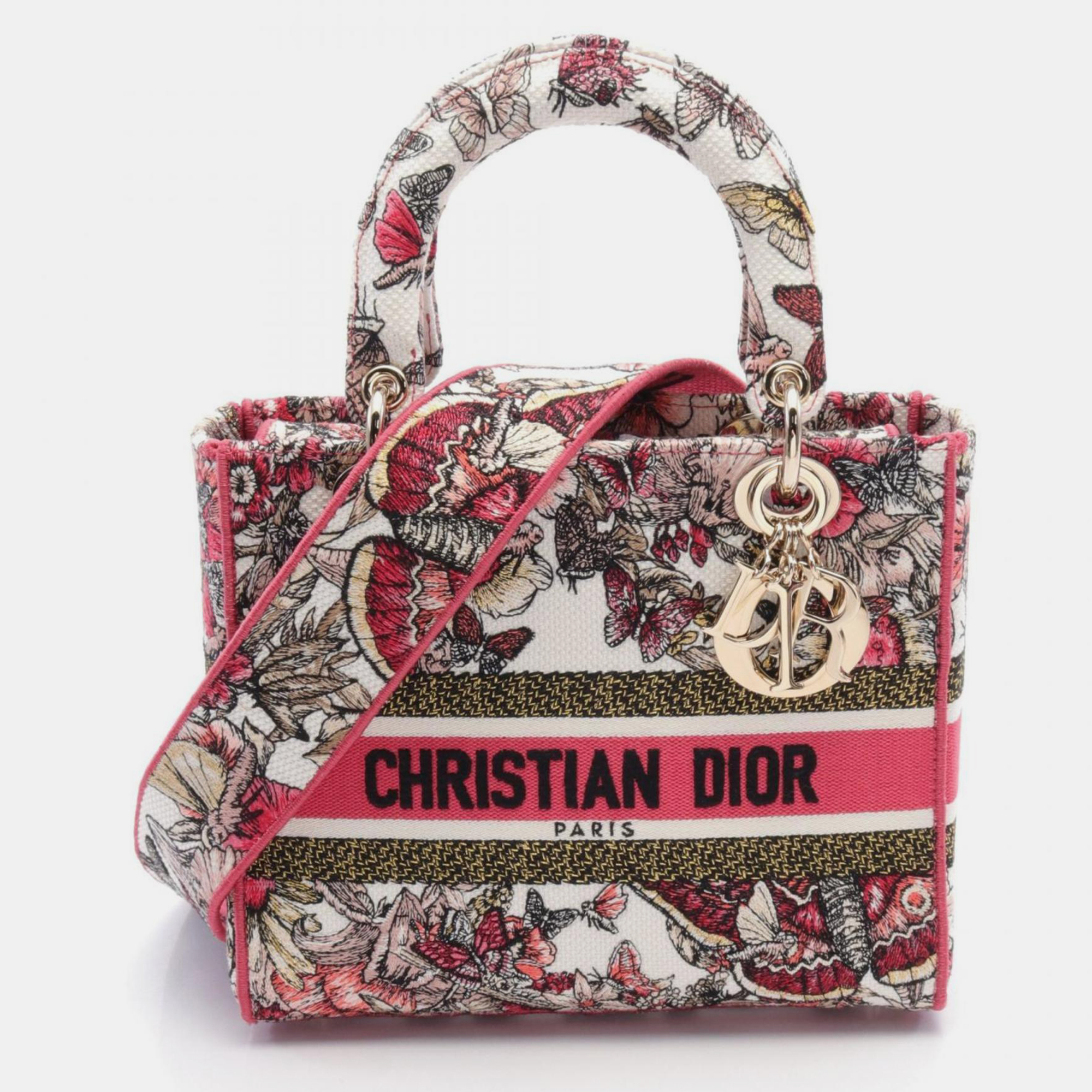 

Christian Dior Pink White Multicolor Dior Lady Canvas Bag
