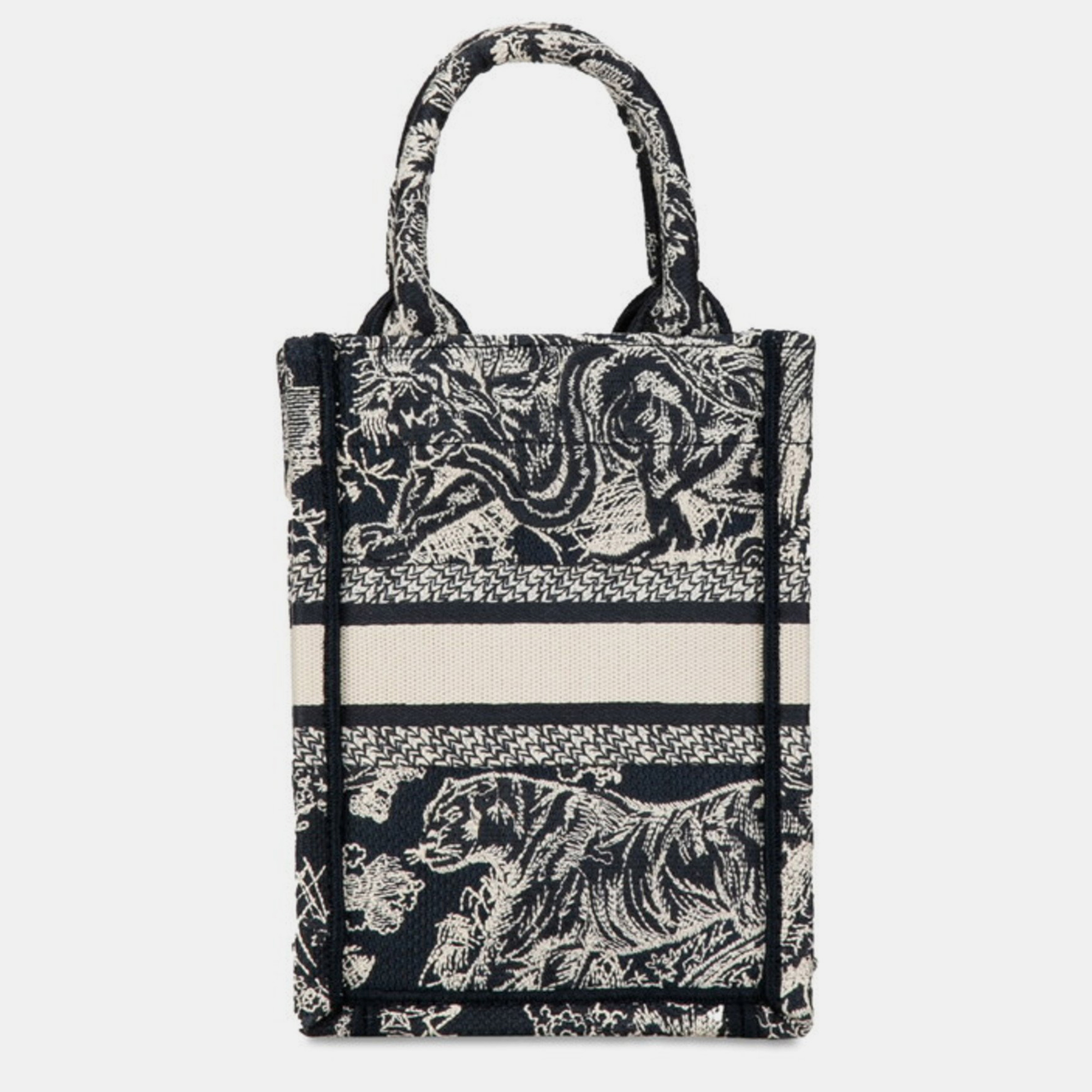 Christian Dior Navy White Jacquard Dior Reverse Toile de Jouy Embroidery Handbag 