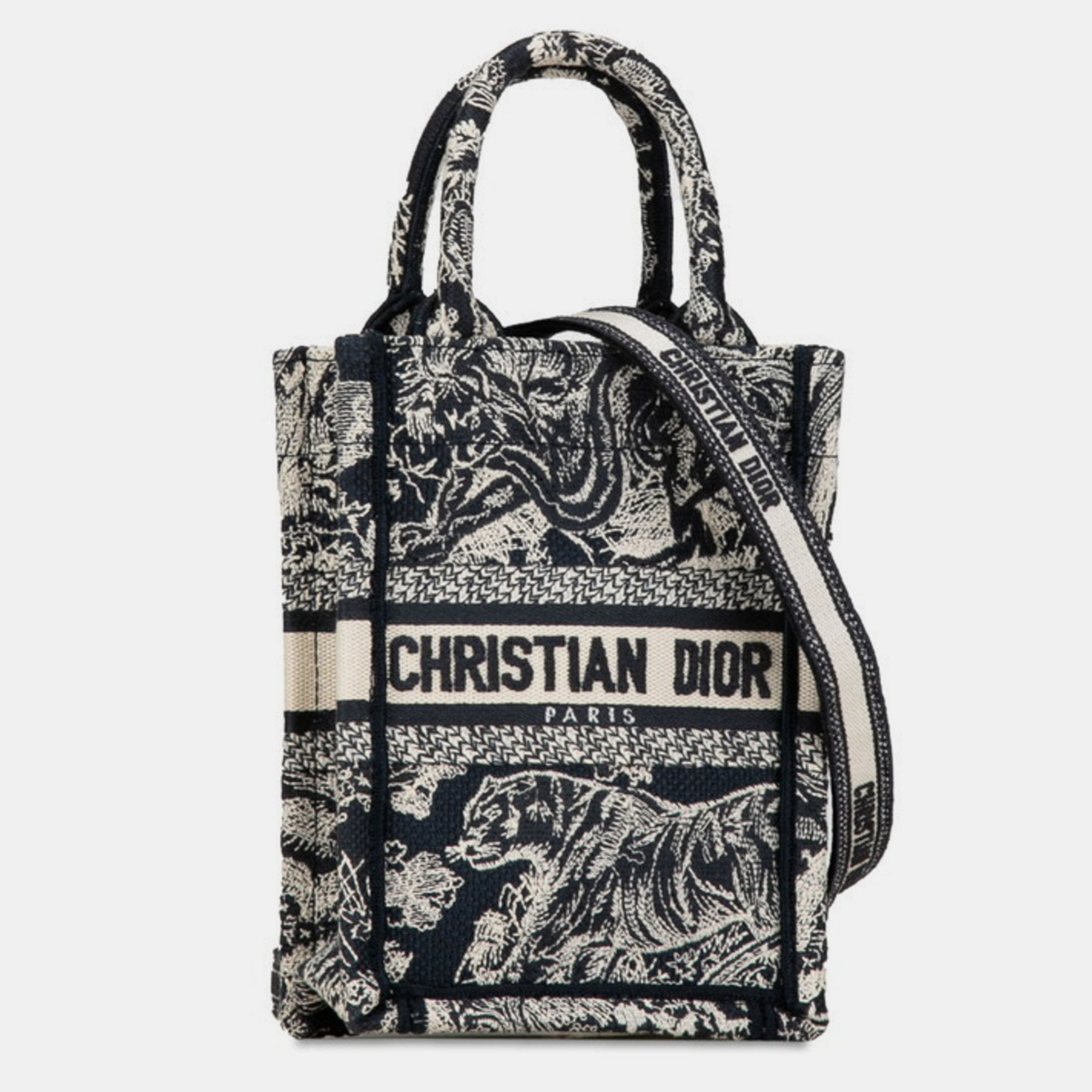 Christian Dior Navy White Jacquard Dior Reverse Toile de Jouy Embroidery Handbag 
