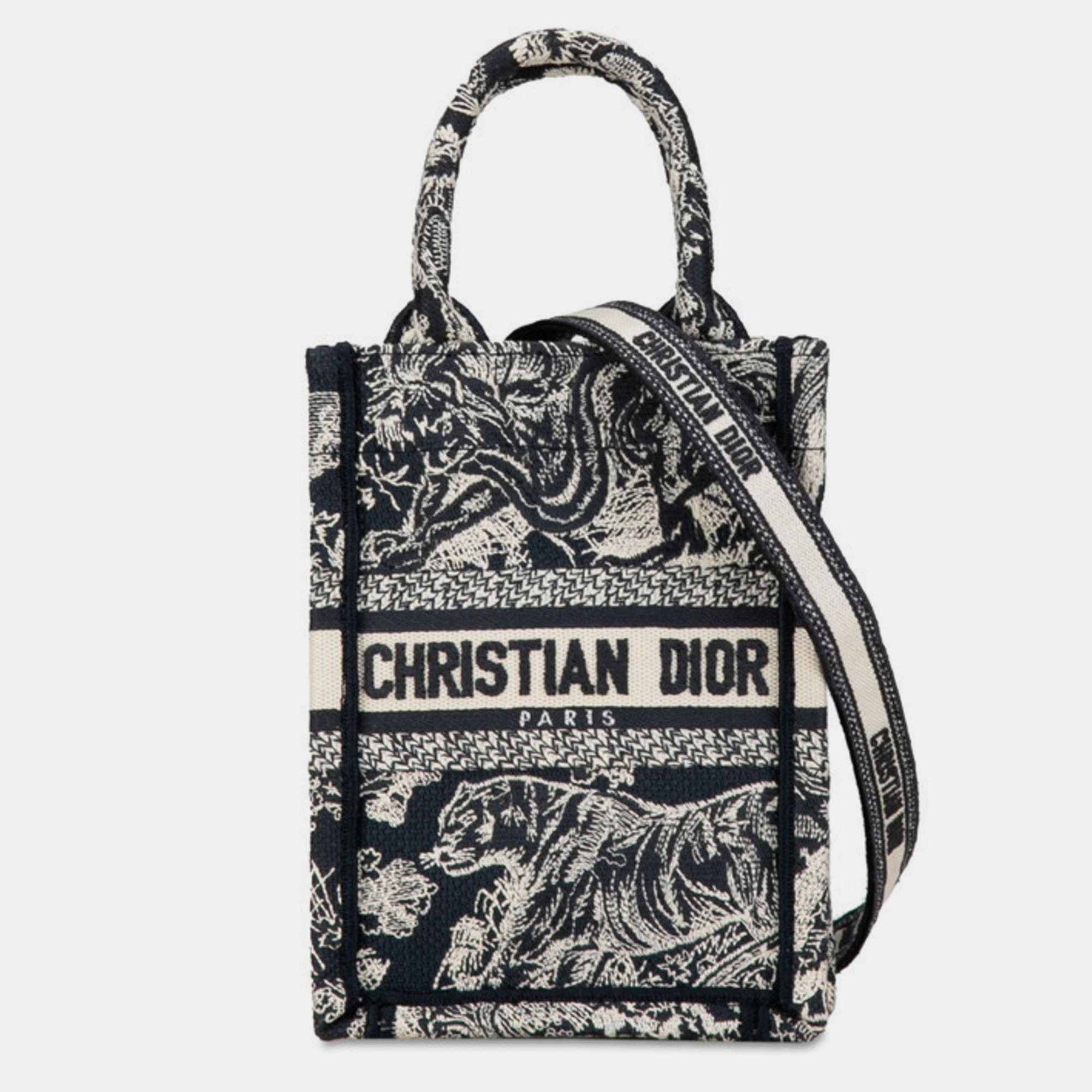 Christian Dior Navy White Jacquard Dior Reverse Toile de Jouy Embroidery Handbag 
