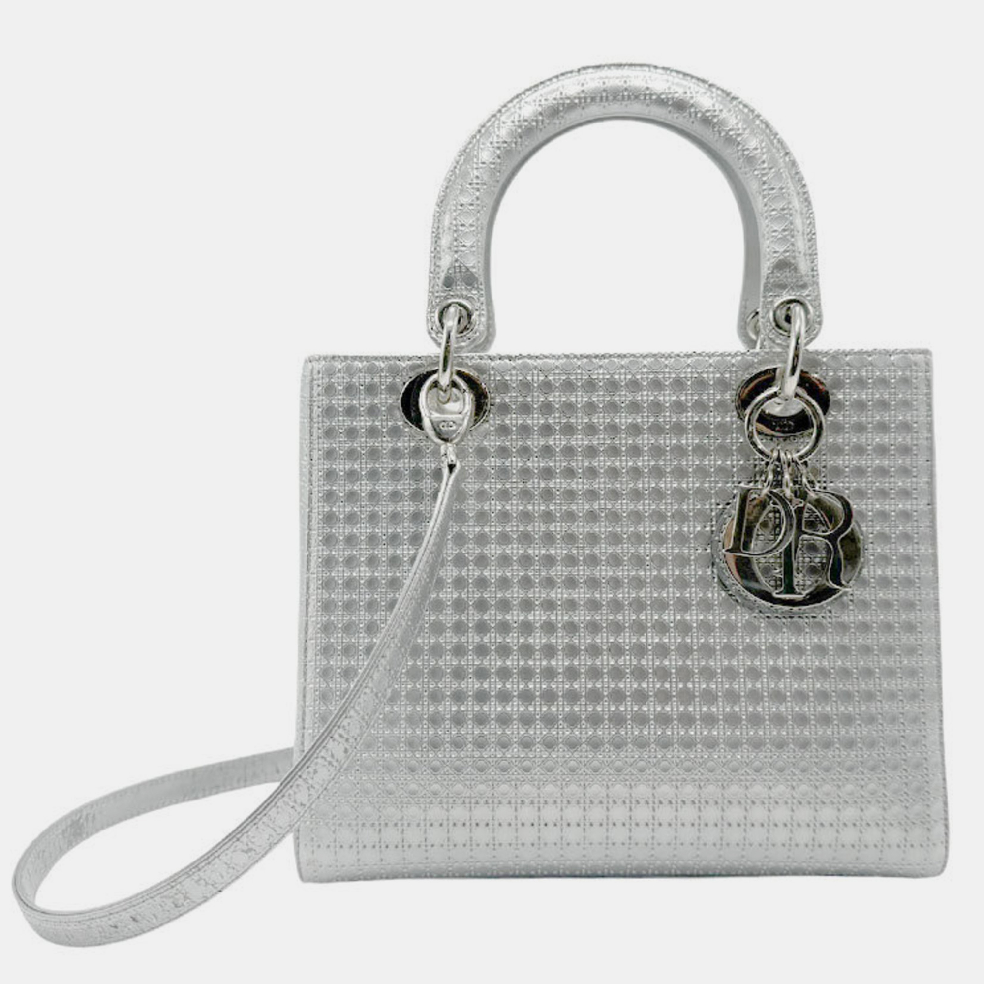 

Christian Dior coated leather silver Lady handbag