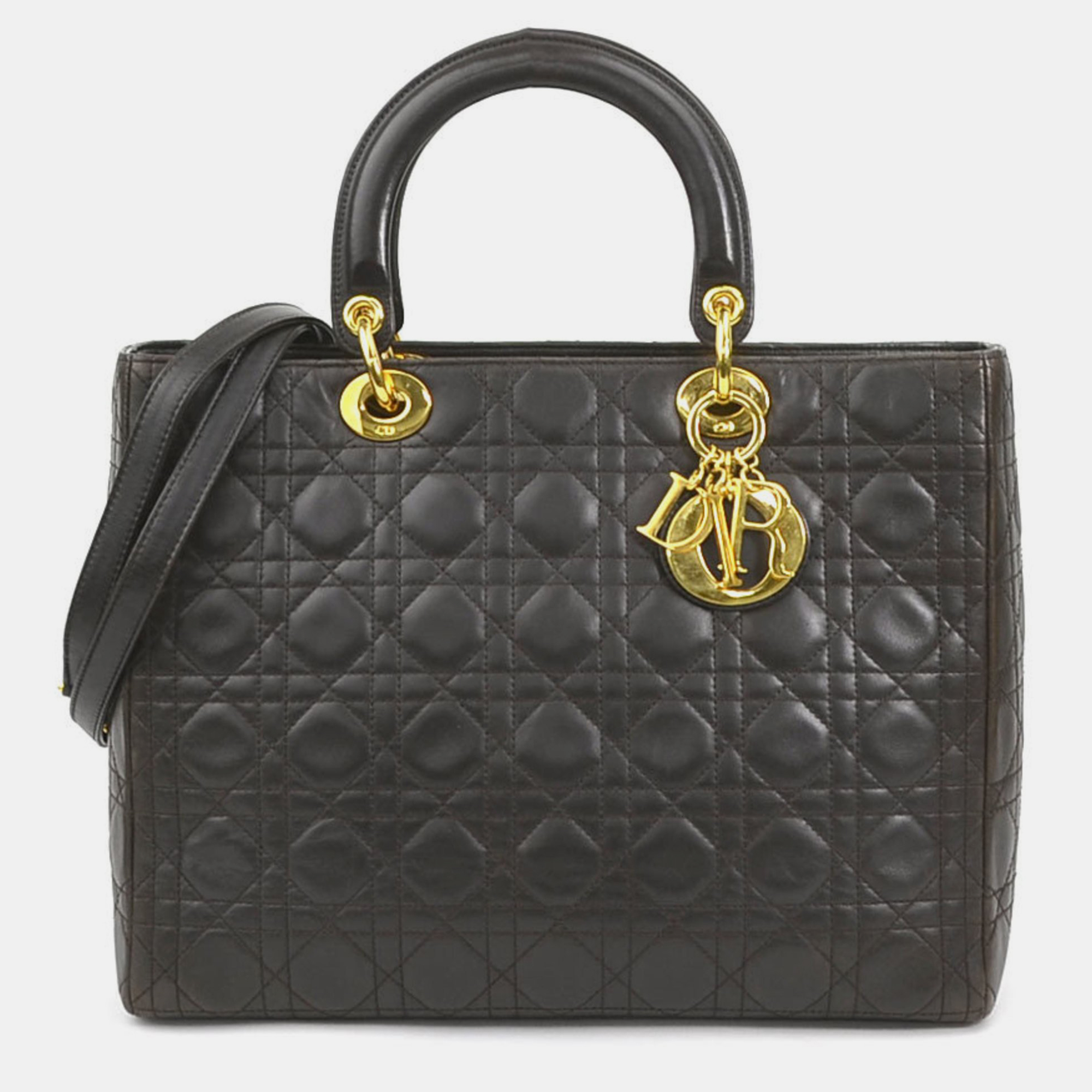 

Christian Dior leather dark brown gold Lady handbag
