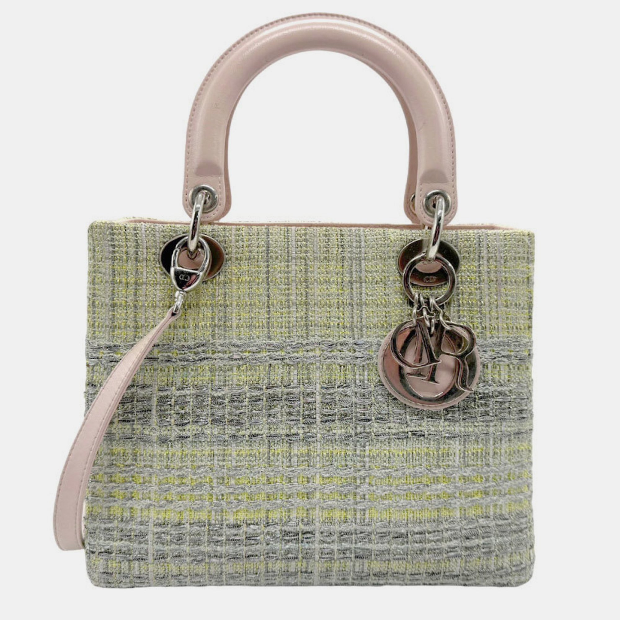 

Christian Dior tweed leather green yellow light pink beige silver Lady handbag