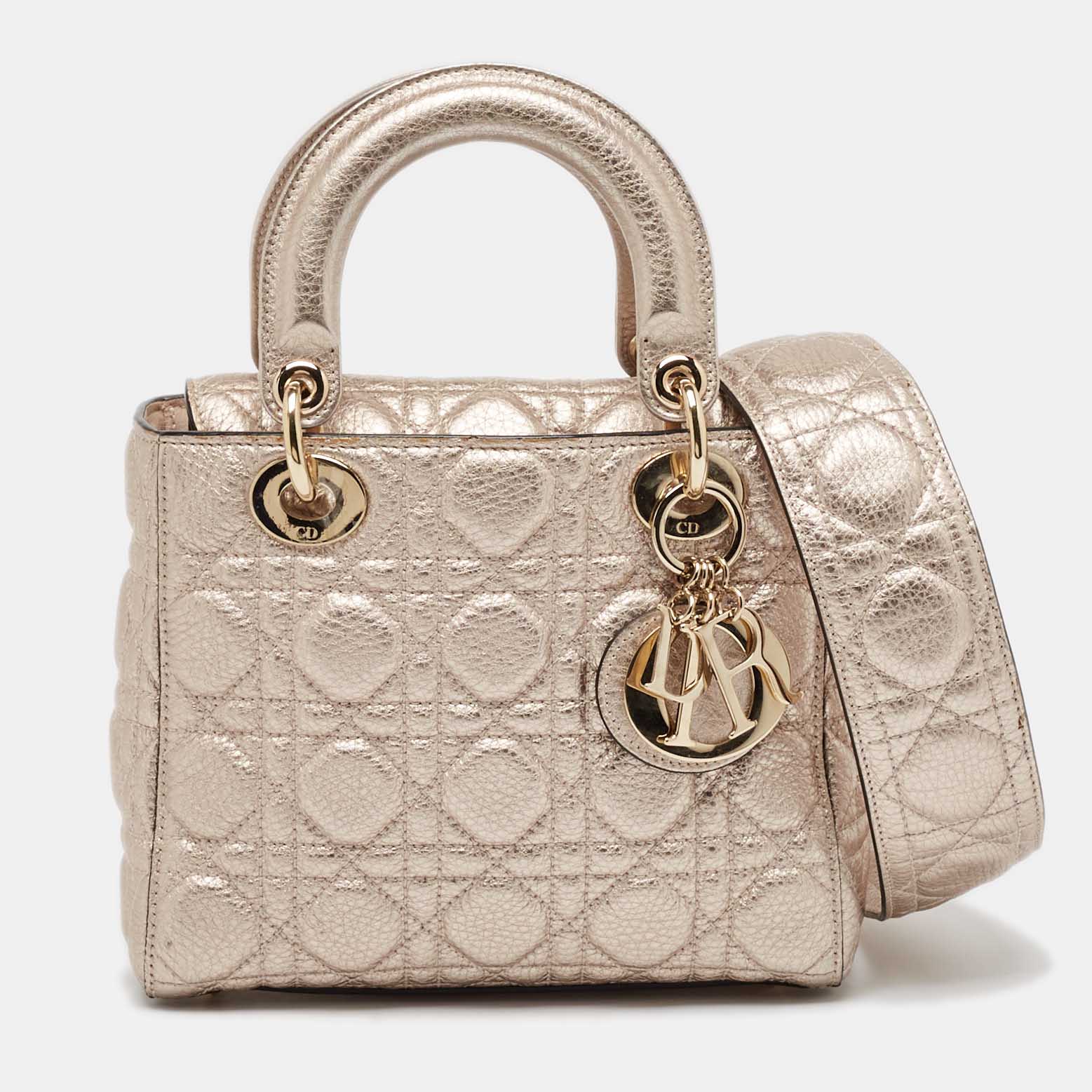 

Dior Rose Gold Cannage Leather  Soft Lady Dior Tote, Metallic