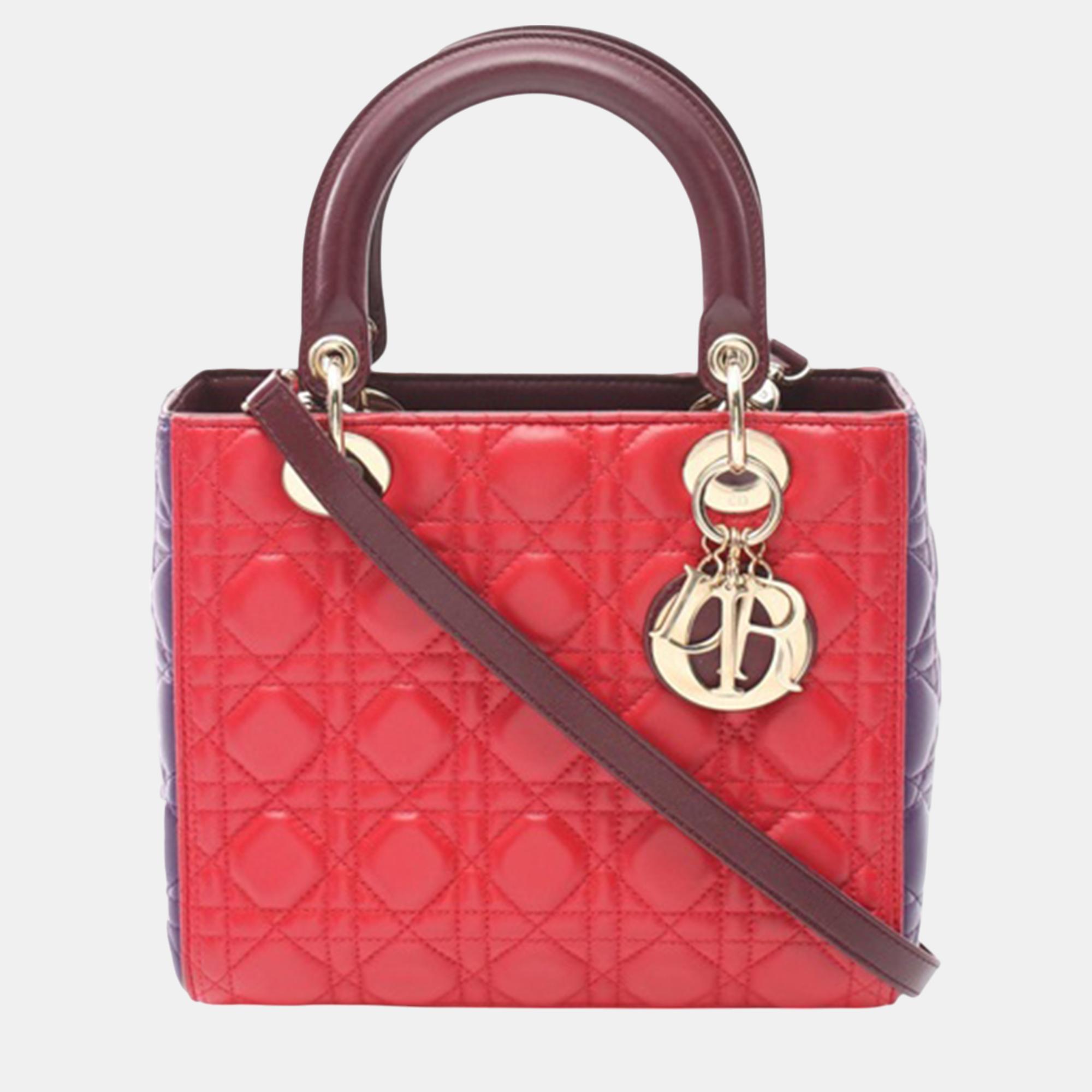 

Dior Red Medium Tricolor Lambskin Cannage Lady Dior