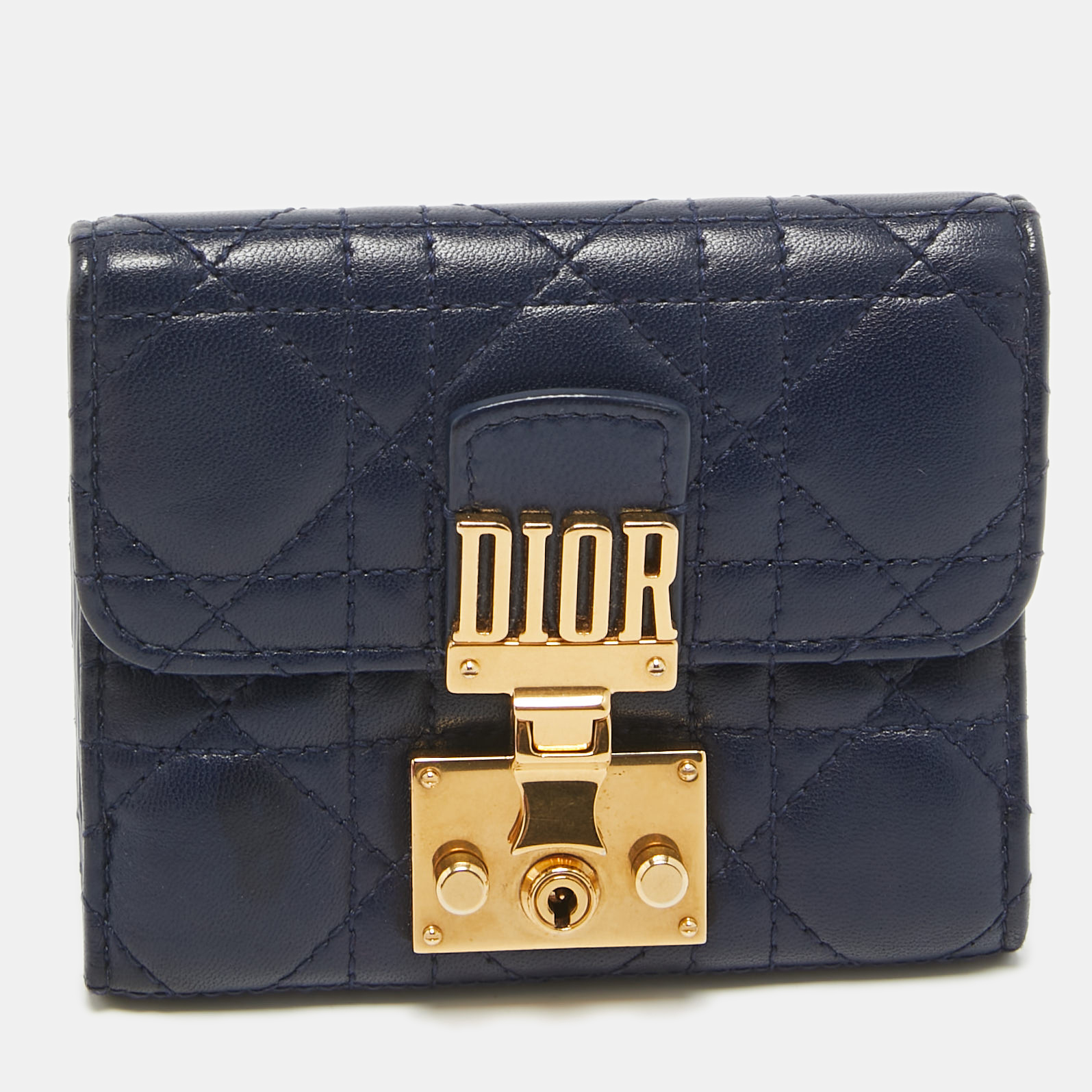 

Dior Navy Blue Cannage Leather Dior Addict Compact Wallet