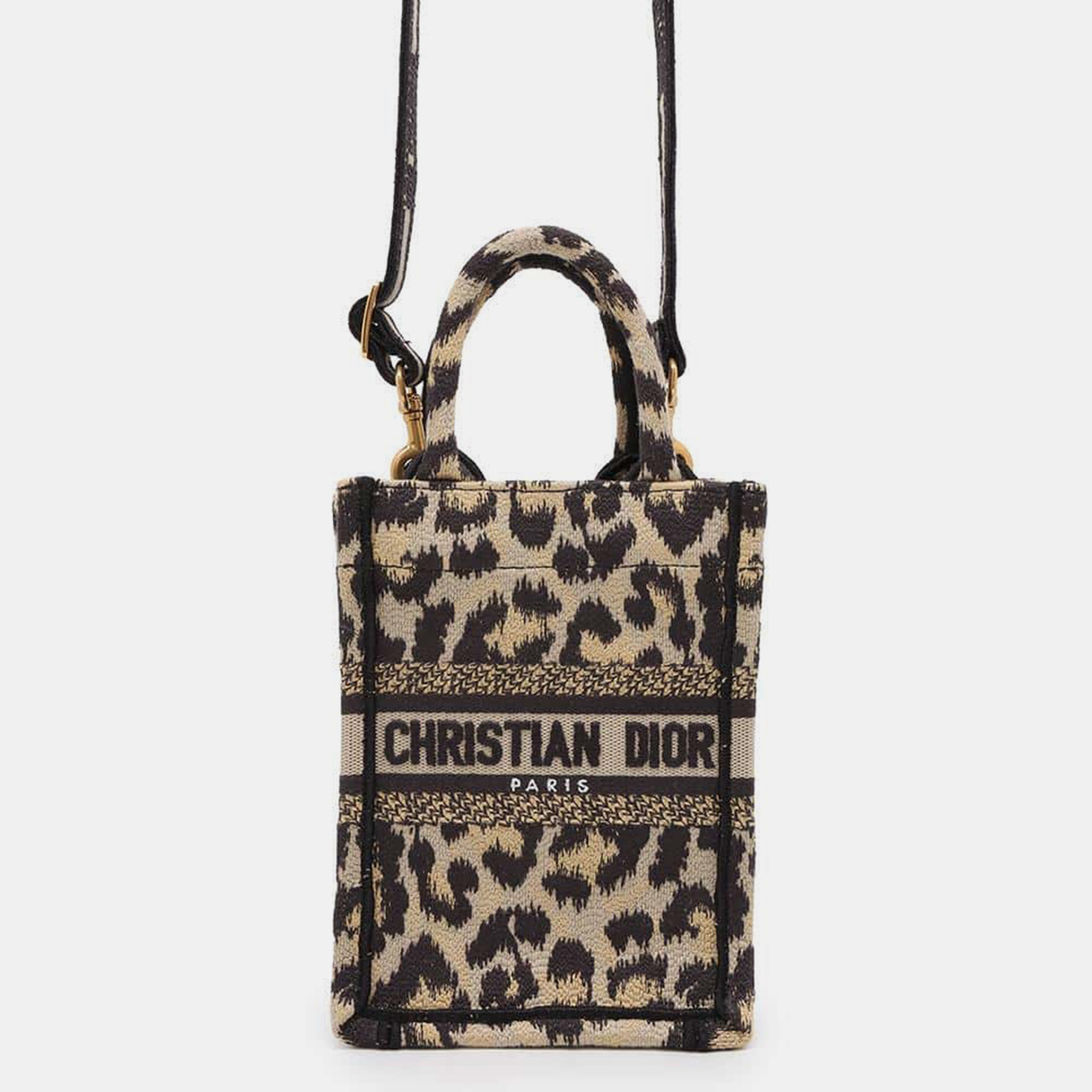 

Dior Beige/Black Canvas Leopard Book Tote Mini Vertical Bag