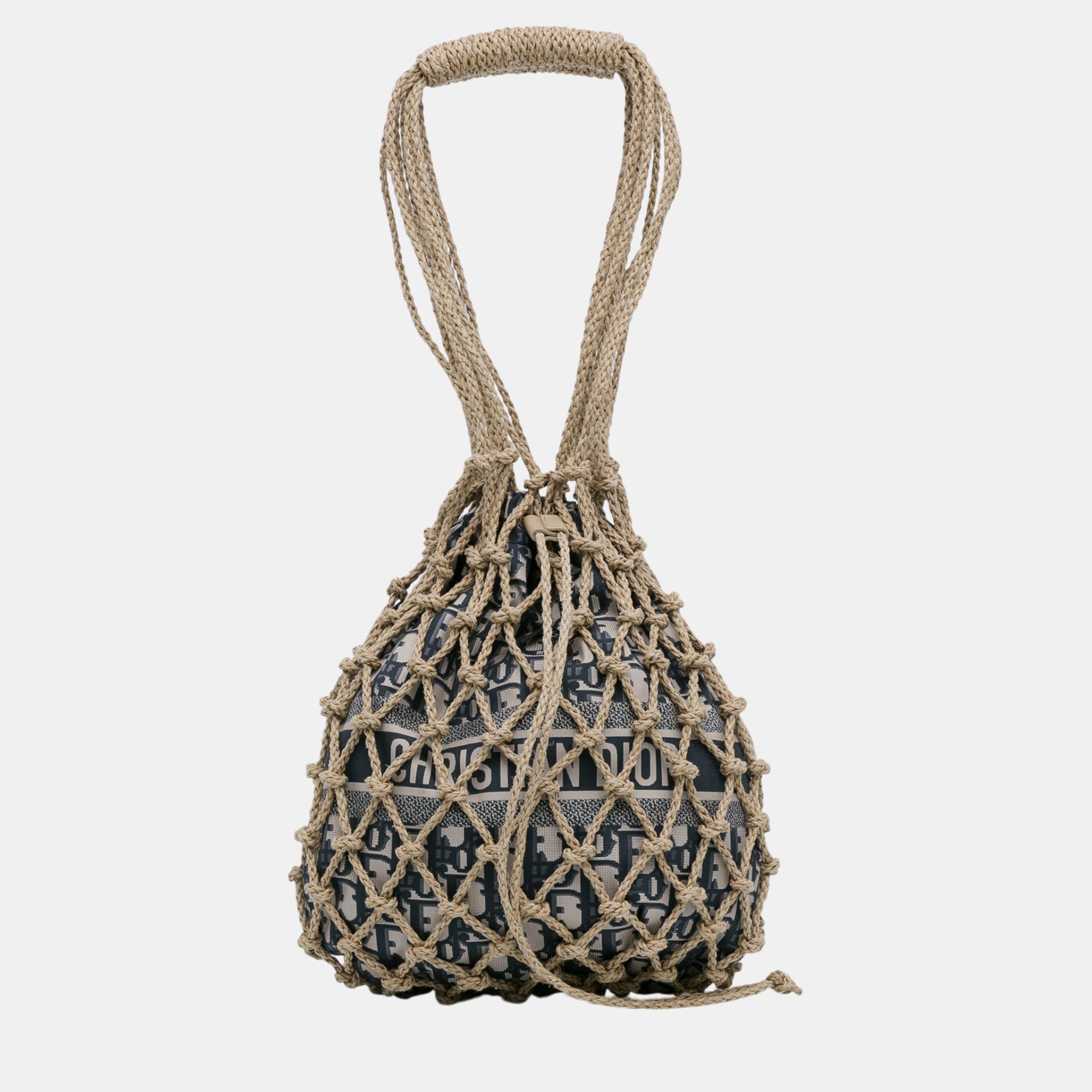 

Dior Beige/Brown Woven Rope and Oblique Technical Fabric Net Bag