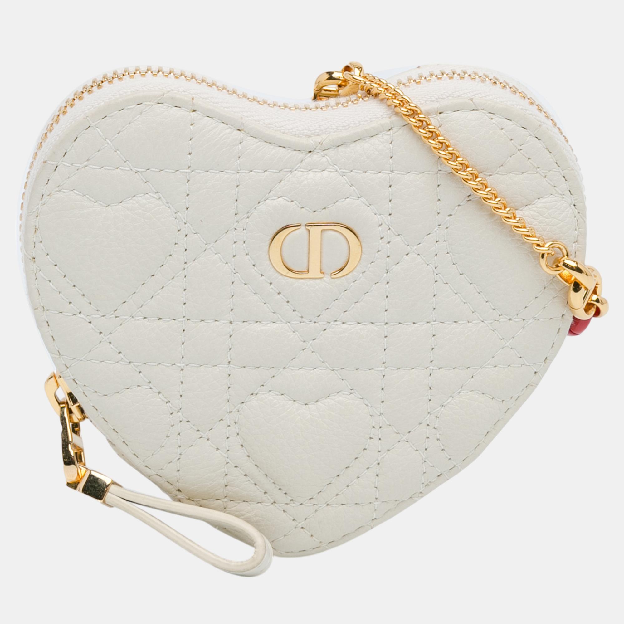 

Dior White Amour Caro Heart Pouch with Chain