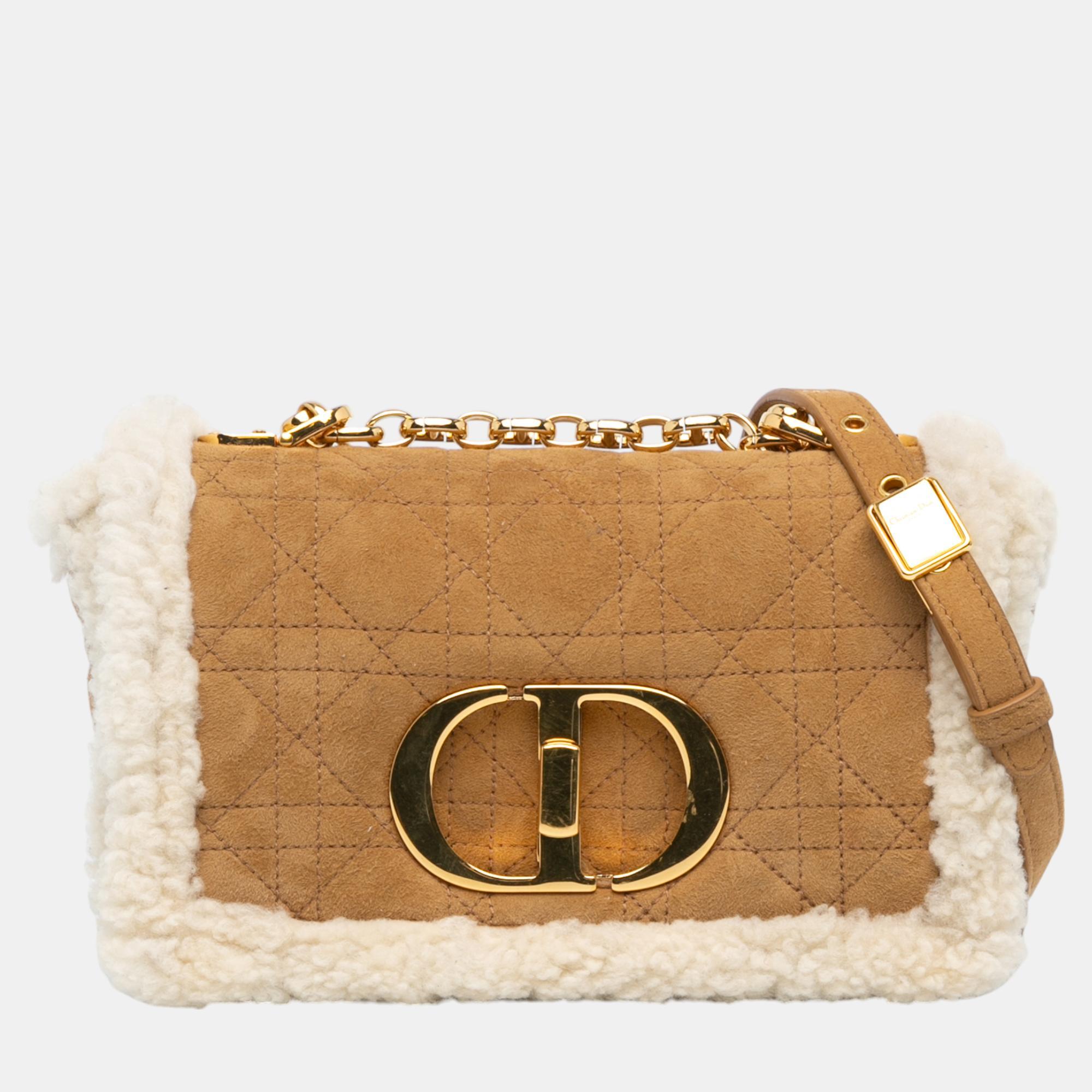 

Dior Brown Small Shearling Suede Cannage Caro Bag